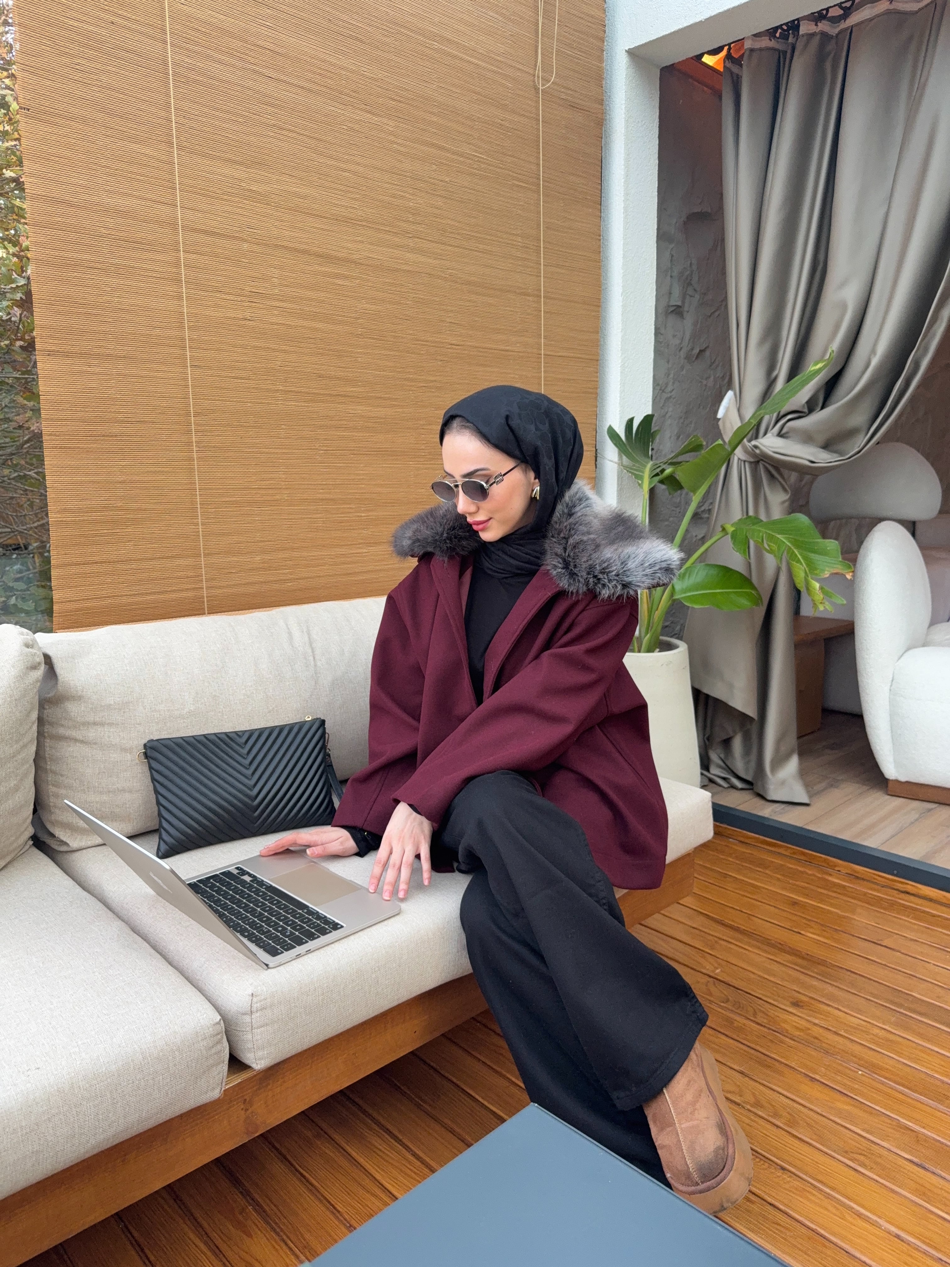 Taylor Kürklü Kaban - bordo