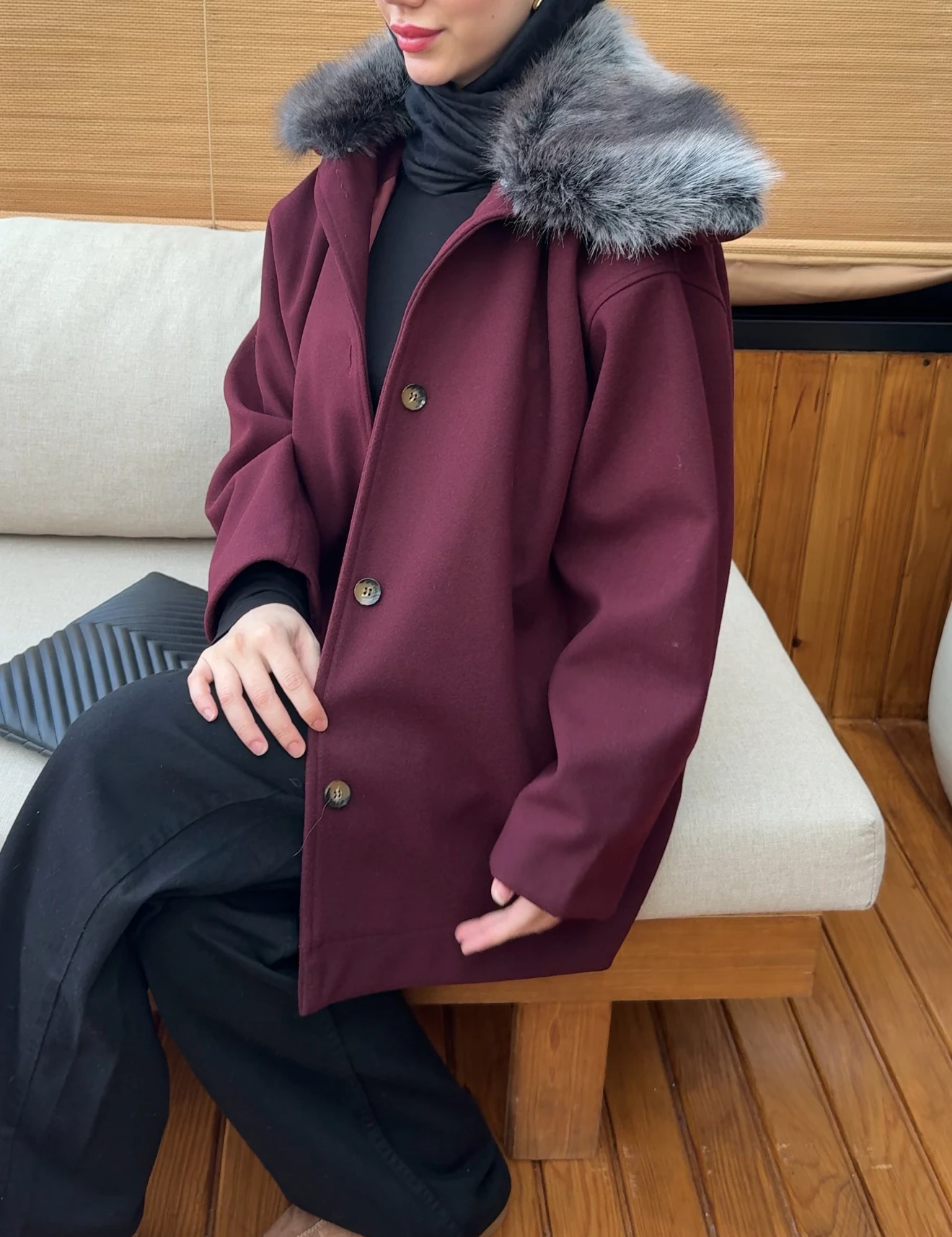 Taylor Kürklü Kaban - bordo