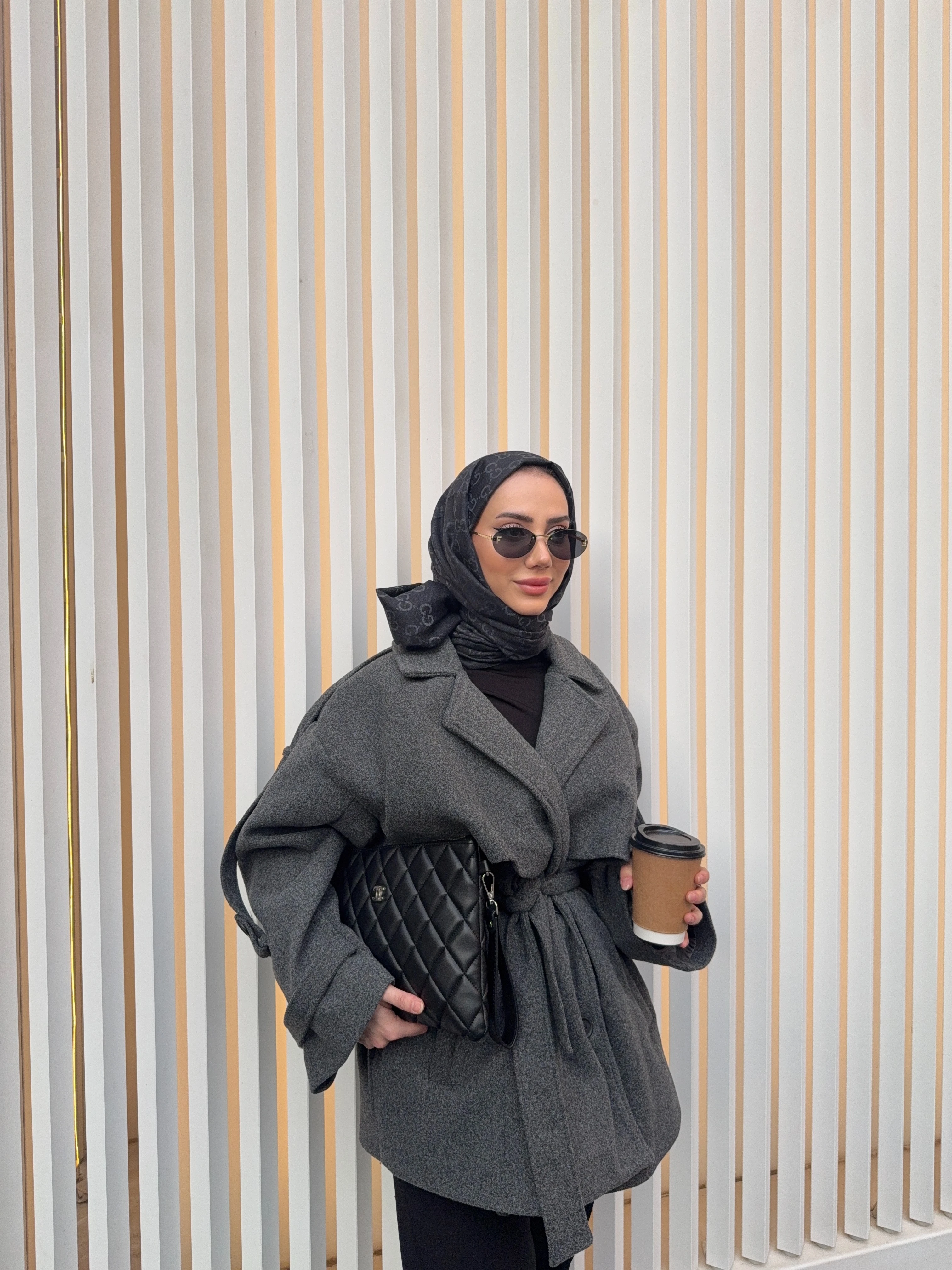 Kısa Oversize Kaşe Kaban - Antrasit