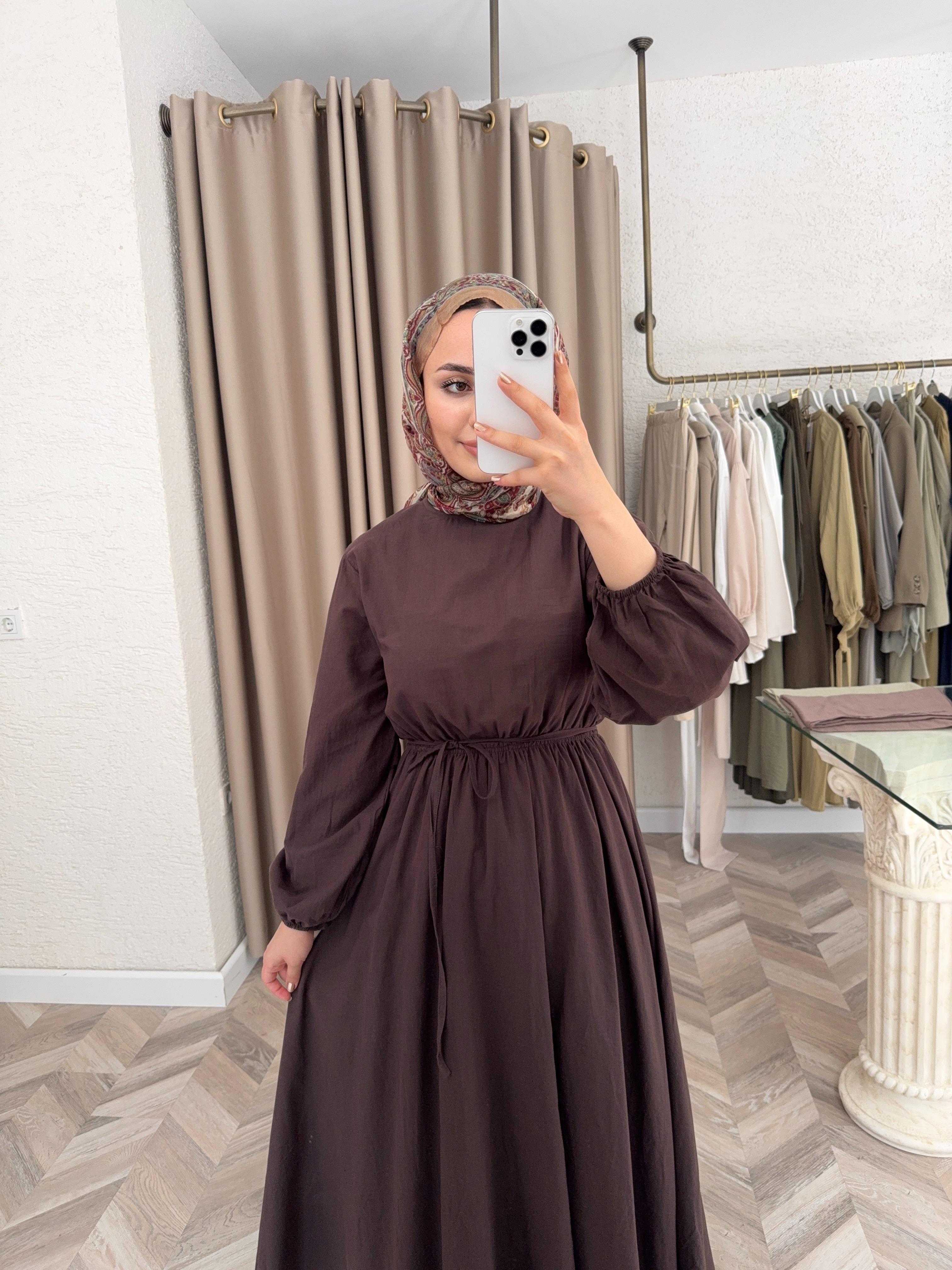 Cotton Kuşaklı Elbise - Kahverengi