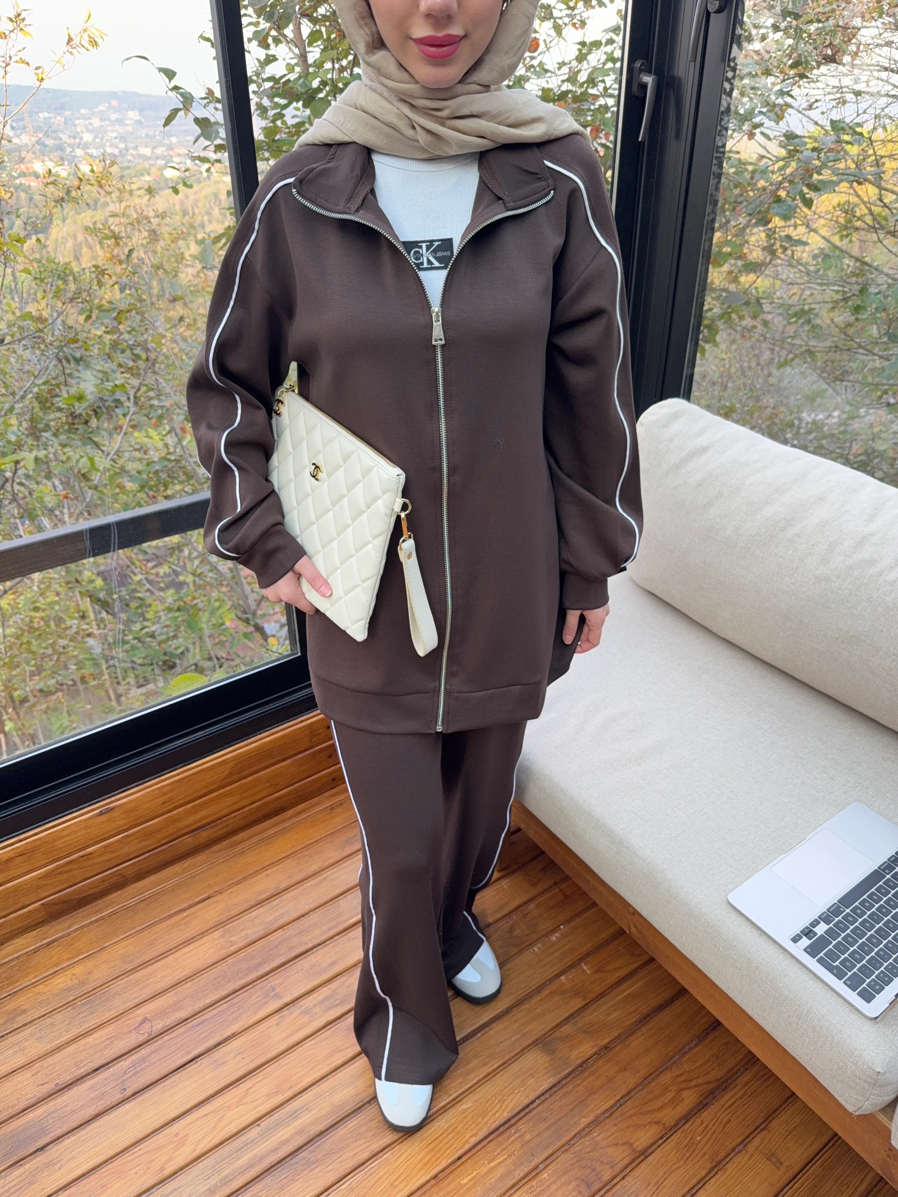 Fermuarlı Eşofman Takım - Kahverengi