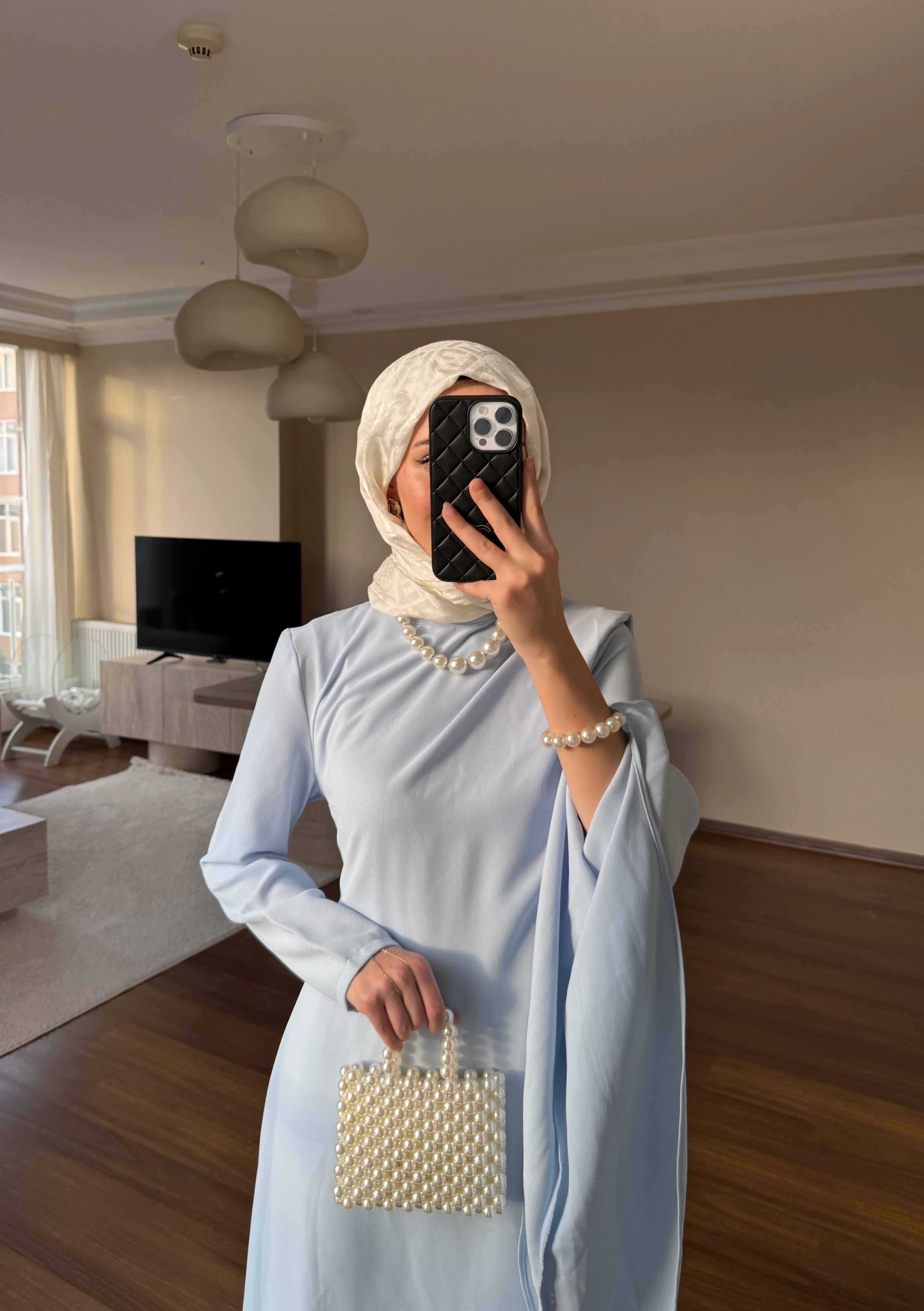 Şal Yaka Elbise  - Bebek Mavisi