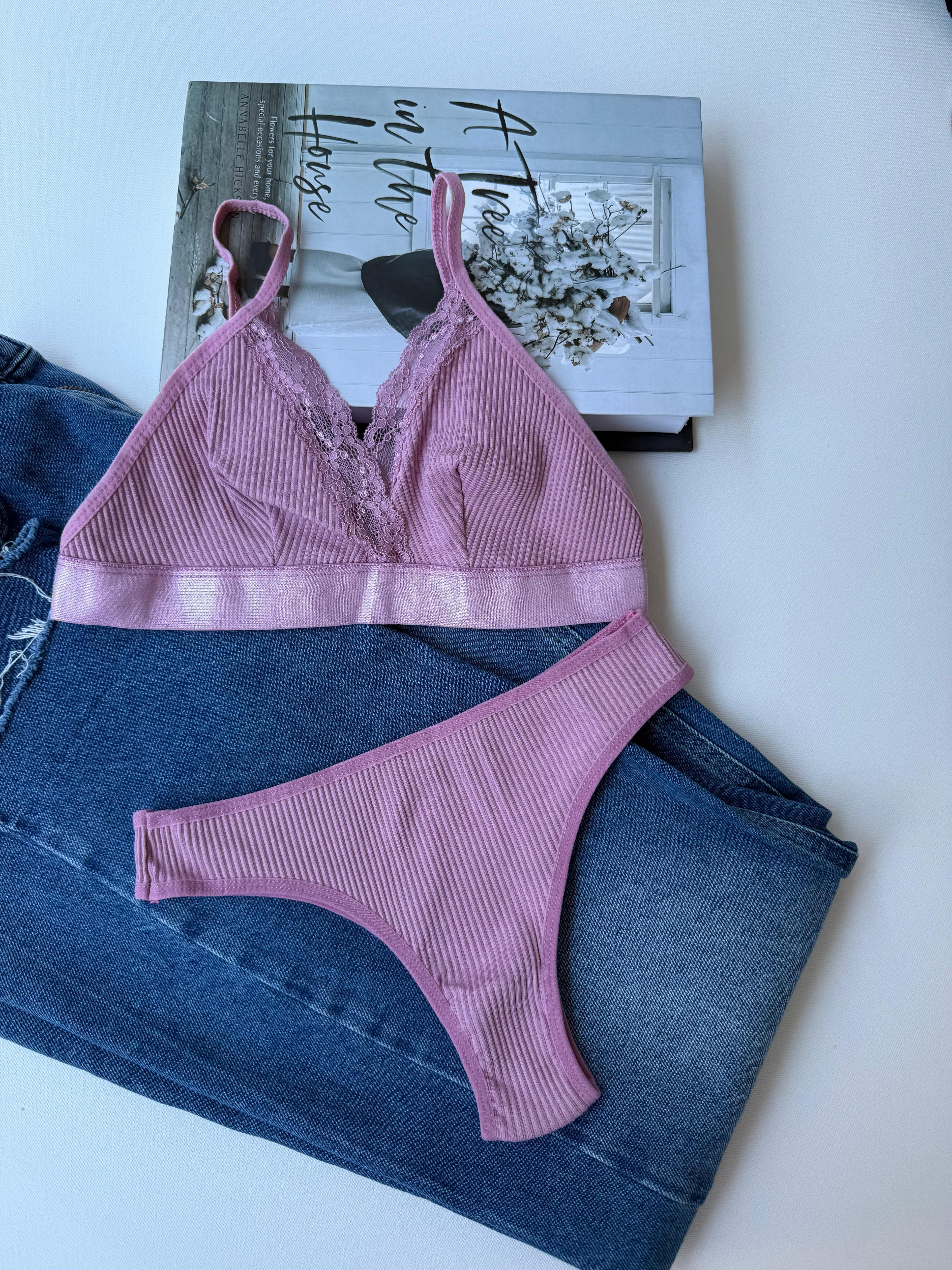 Fitilli Nefes Alabilen Kumaşlı Bralet Takım - Pudra