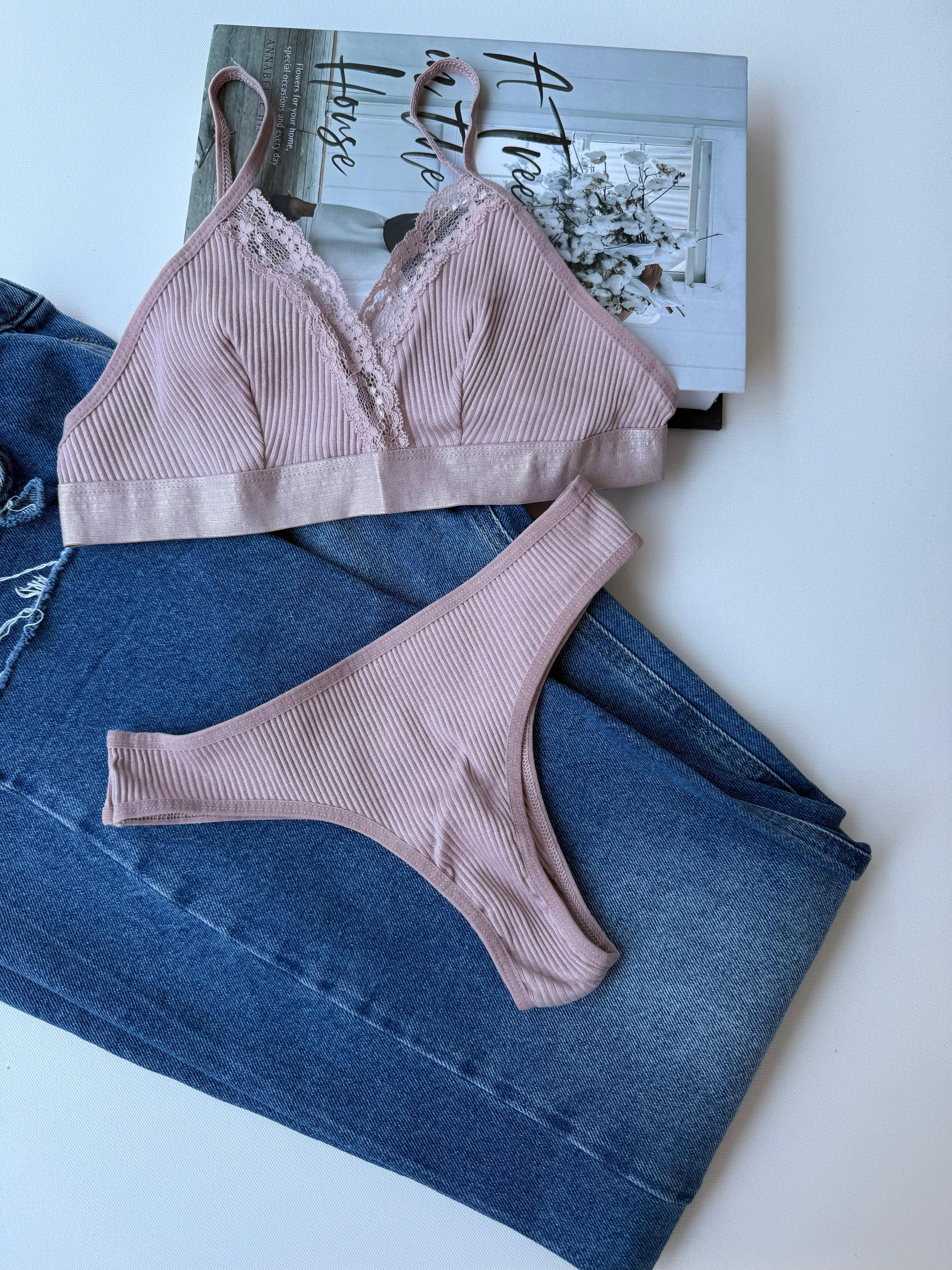 Fitilli Nefes Alabilen Kumaşlı Bralet Takım - Vizon