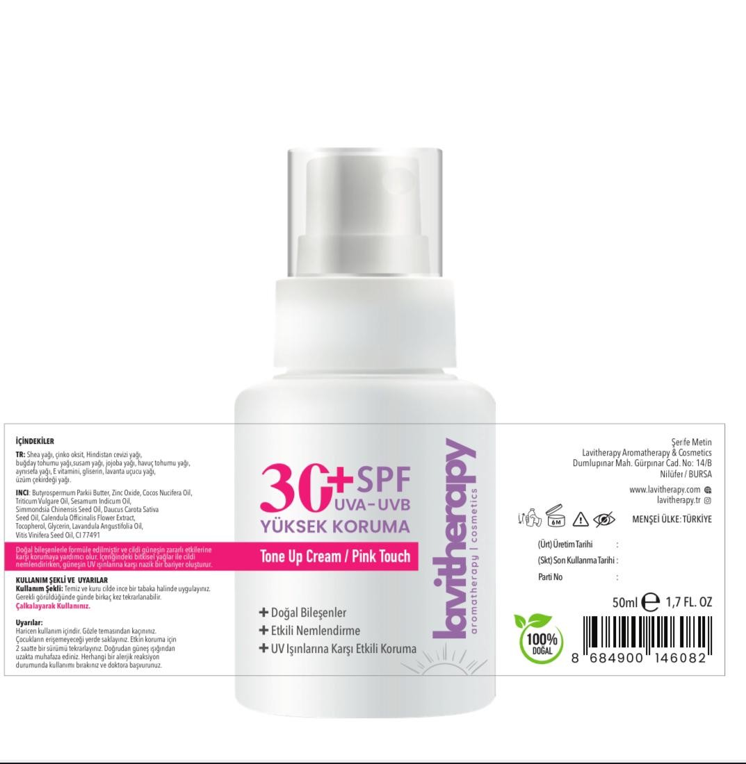 50ml 30+Factor   Tone Up / Pink Touch Doğal Güneş Kremi