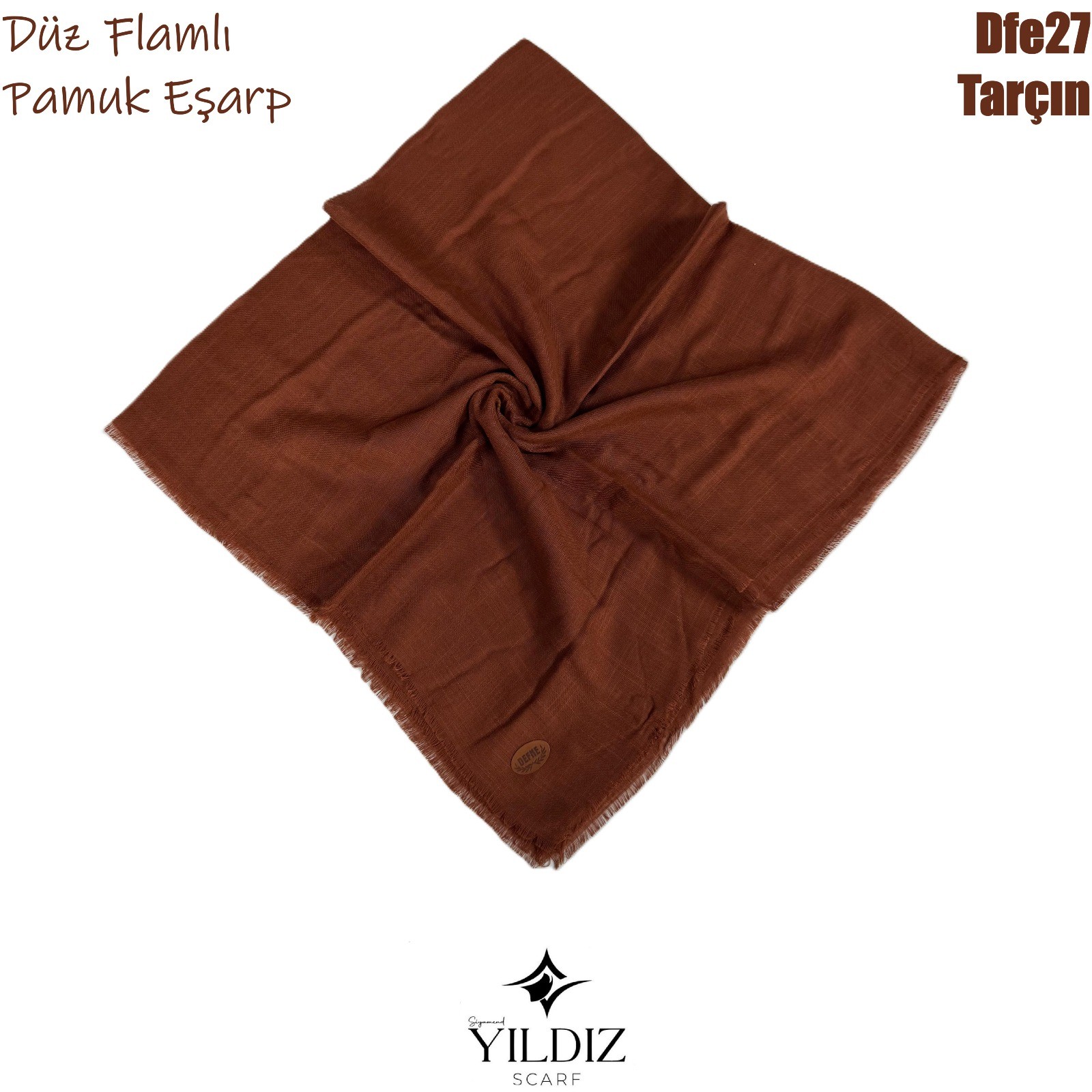 M-27 Düz Flamlı Pamuk Eşarp- Tarçın