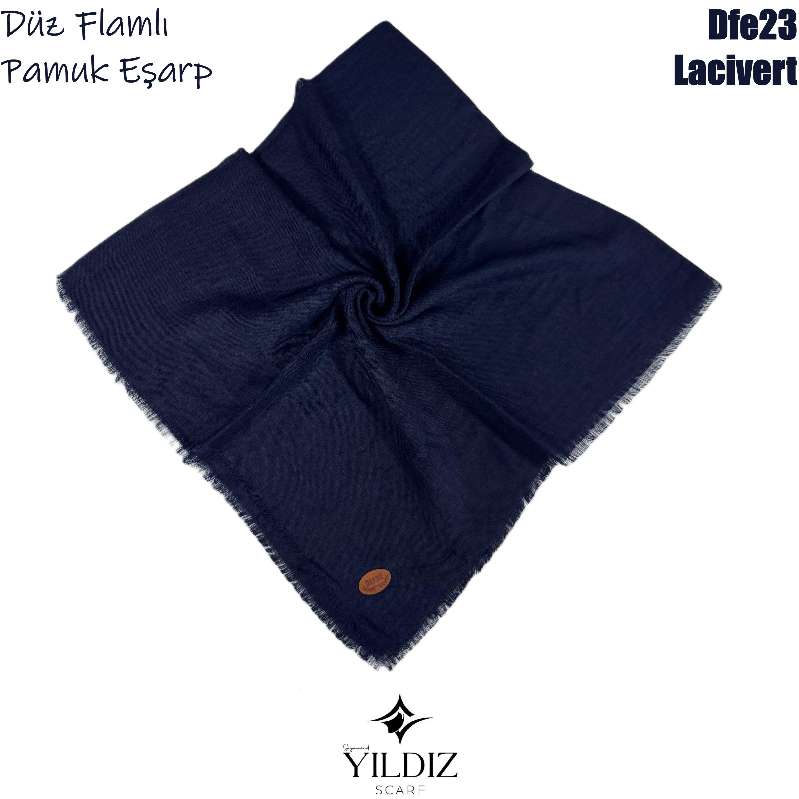 M-23 Düz Flamlı Pamuk Eşarp- Lacivert