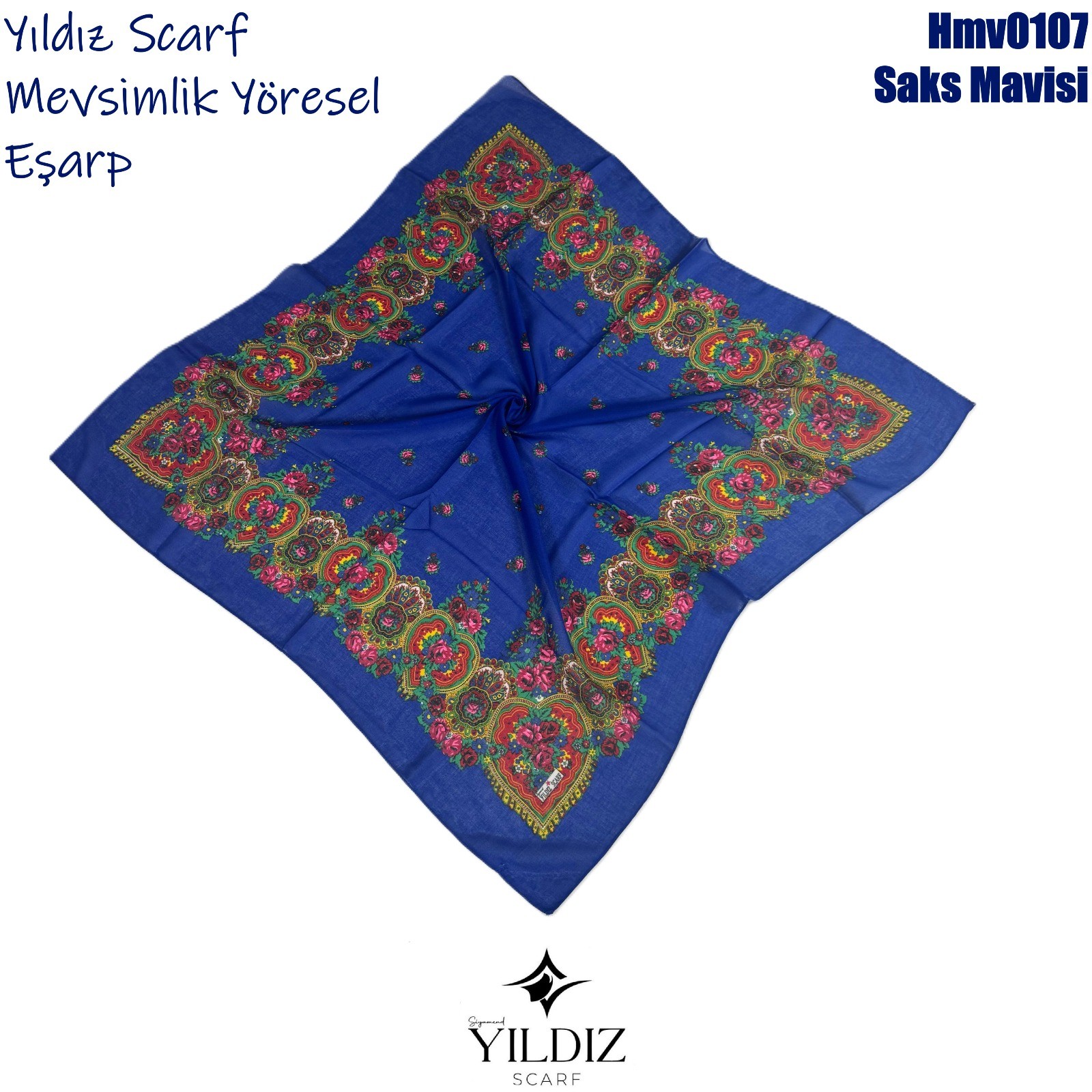 A-007  Mevsimlik Yöresel Eşarp - Saks Mavisi