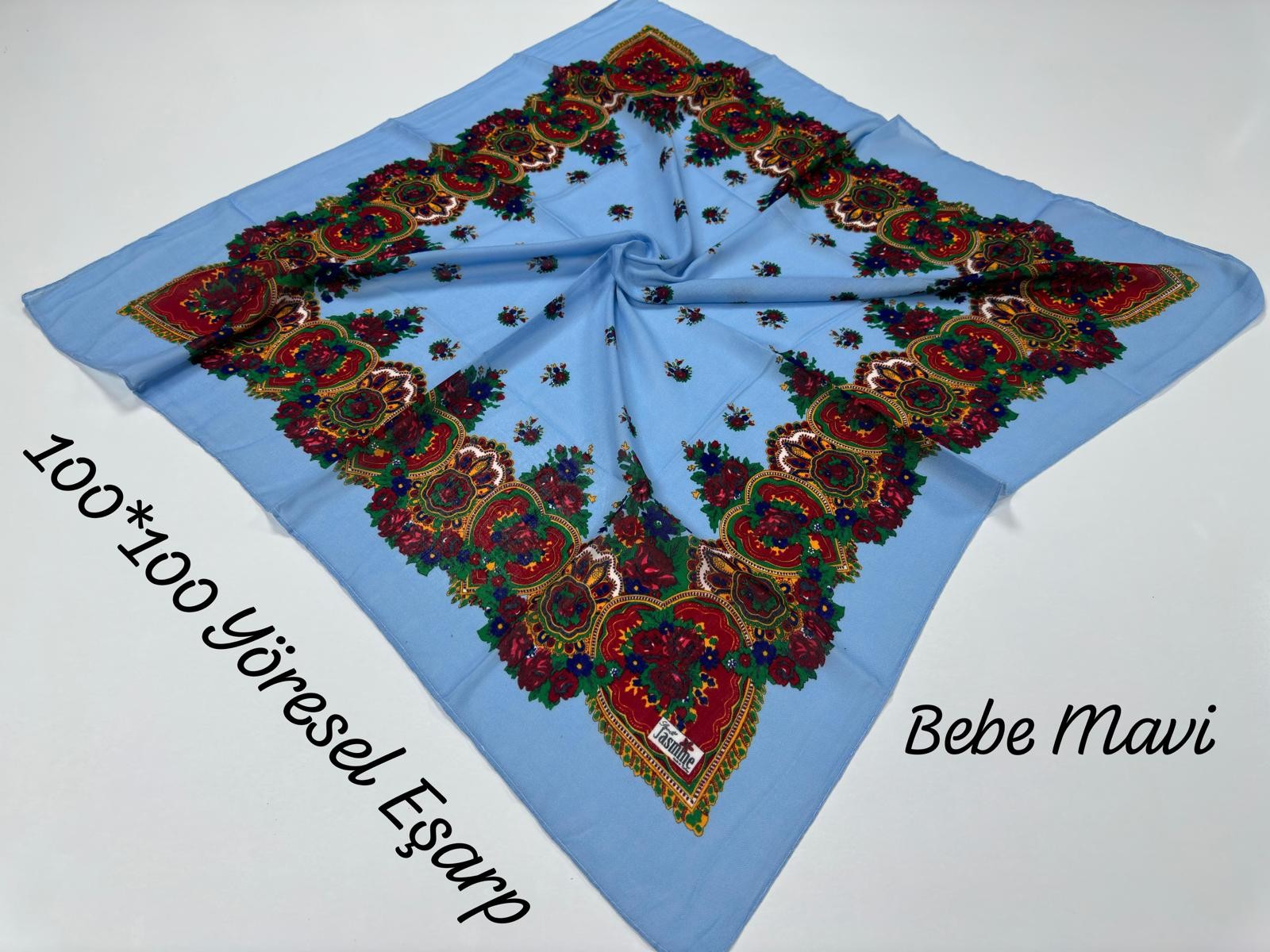 A-15 100 cm Yöresel Eşarp - Bebe Mavi