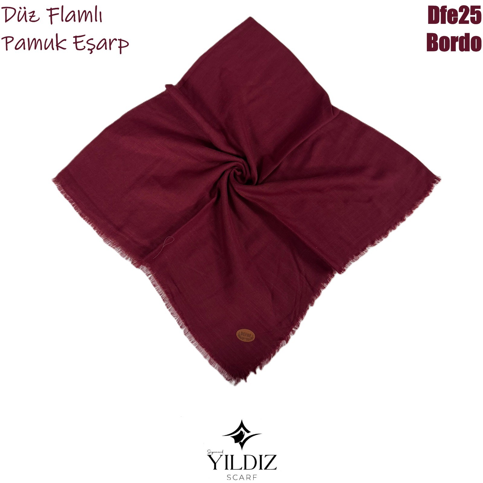 M-25 Düz Flamlı Pamuk Eşarp- Bordo