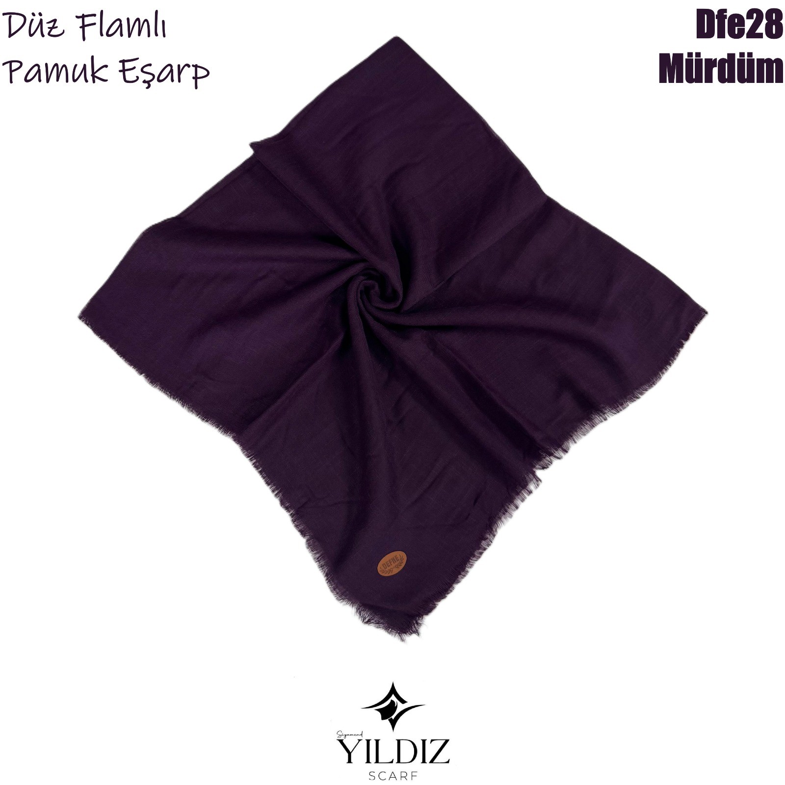 M-28 Düz Flamlı Pamuk Eşarp- Mürdüm