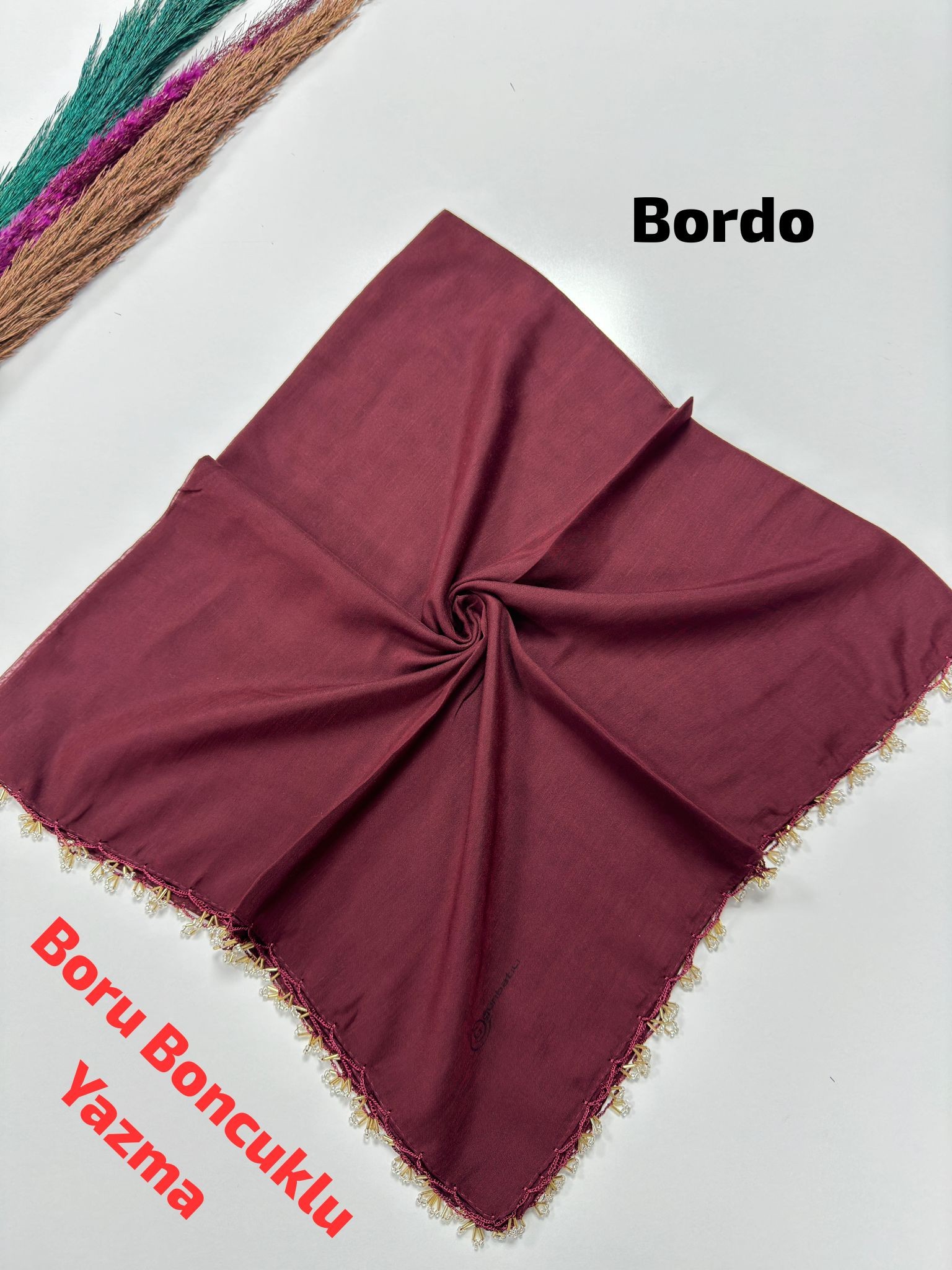 Boru Boncuklu Yazma - Bordo