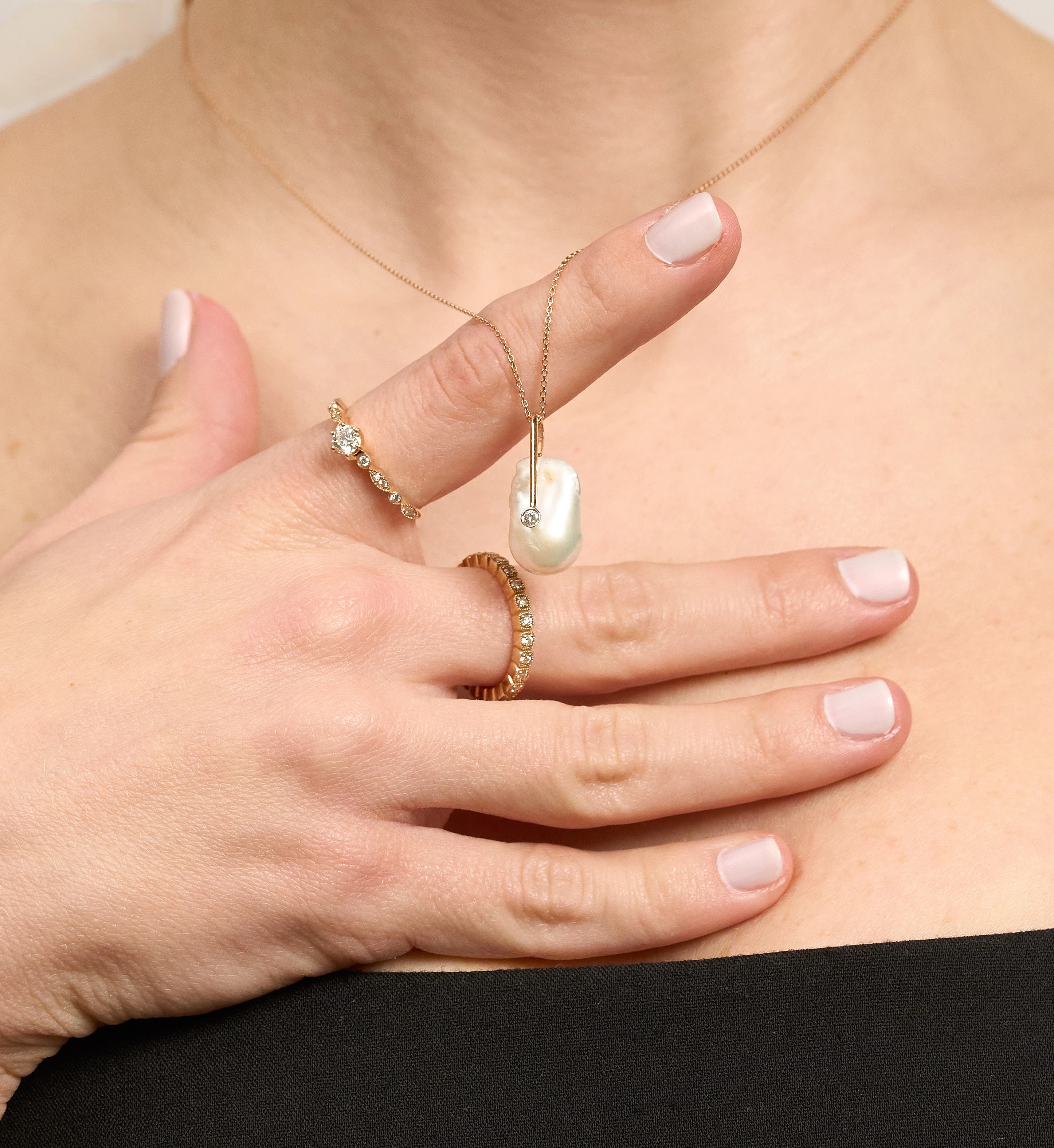 Pırlanta Detaylı Barok İnci Kolye 