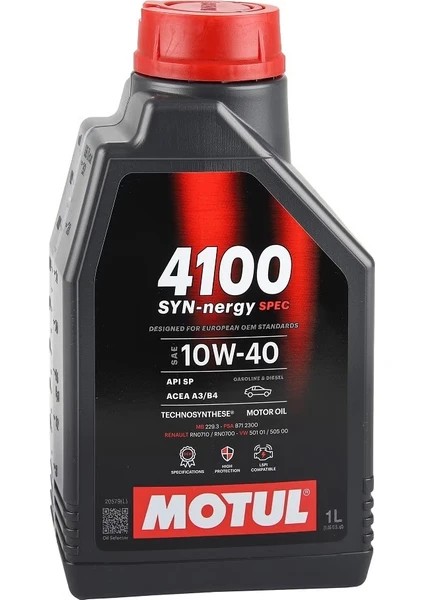 Motul 4100 Syn-Nergy Spec 10W40 1 Lt Motor Yağı