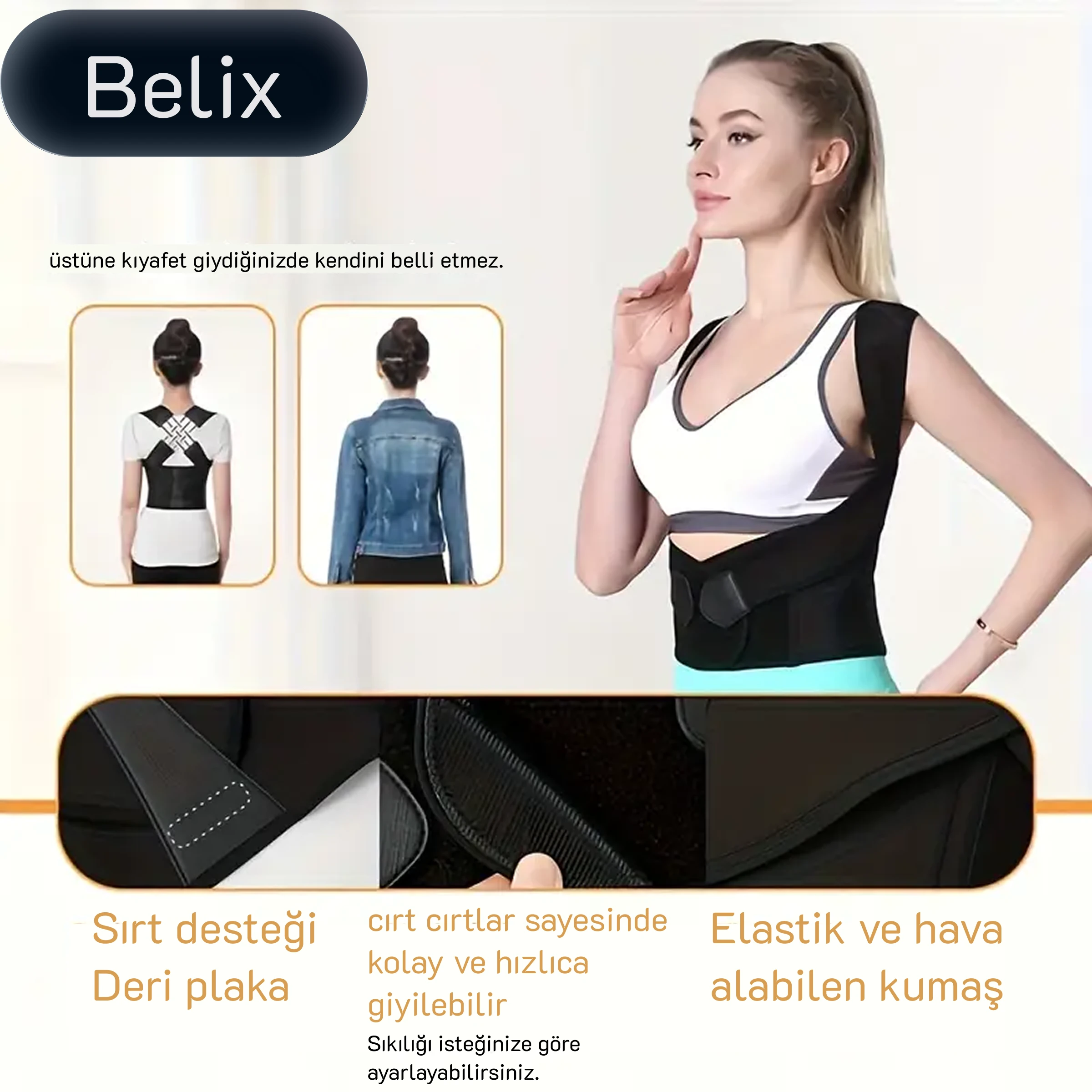 Unisex Duruş Destek Kemeri Siyah/Pembe