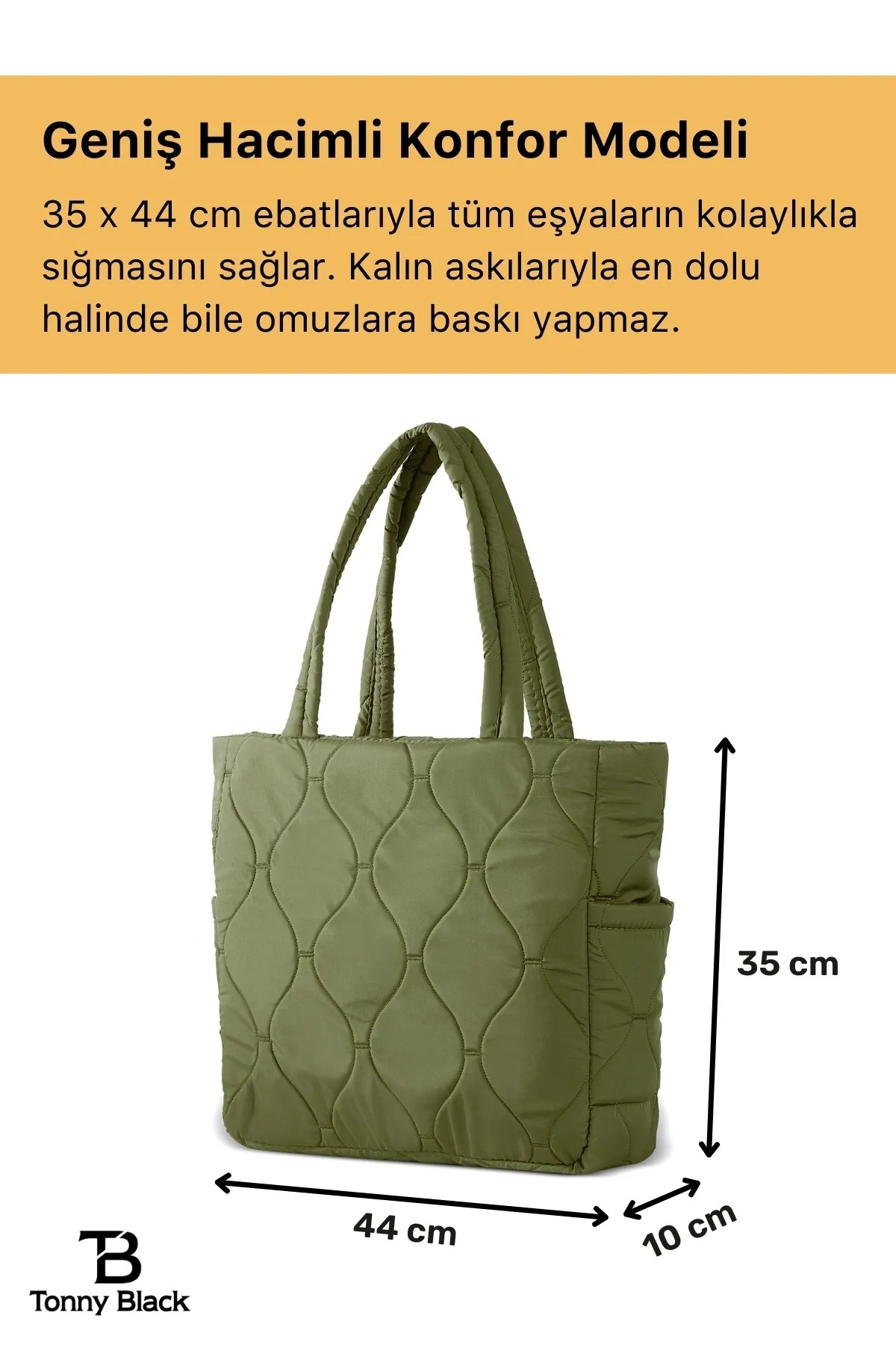 Orijinal Su Geçirmez Geniş Hacimli Konfor Modeli Shopper Puf Okul Spor İş İçin Omuz ve Kol Çantası - Haki