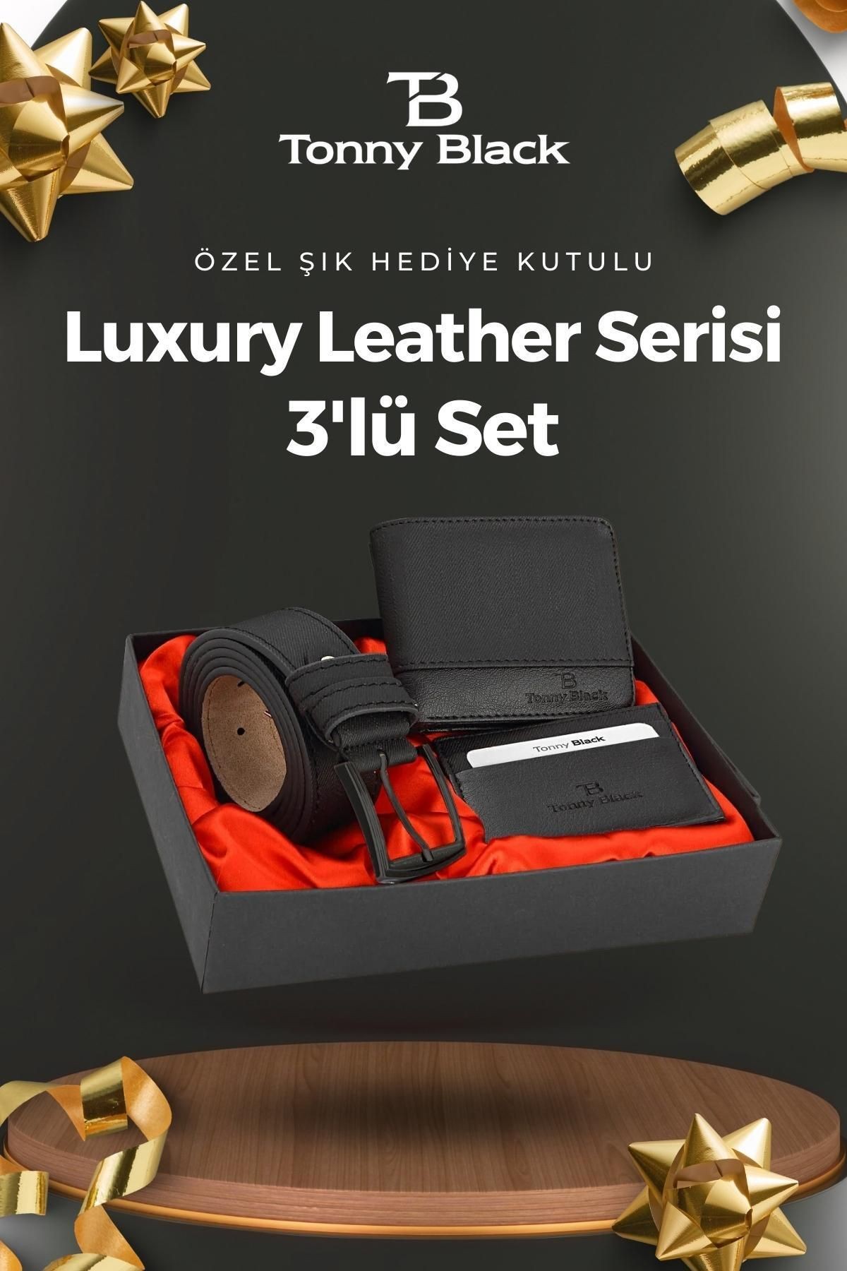 Orijinal Erkek 3'lü Özel Hediye Kutulu Luxury Damat Hediyelik Şık Deri Kemer Cüzdan Ve Kartlık Seti