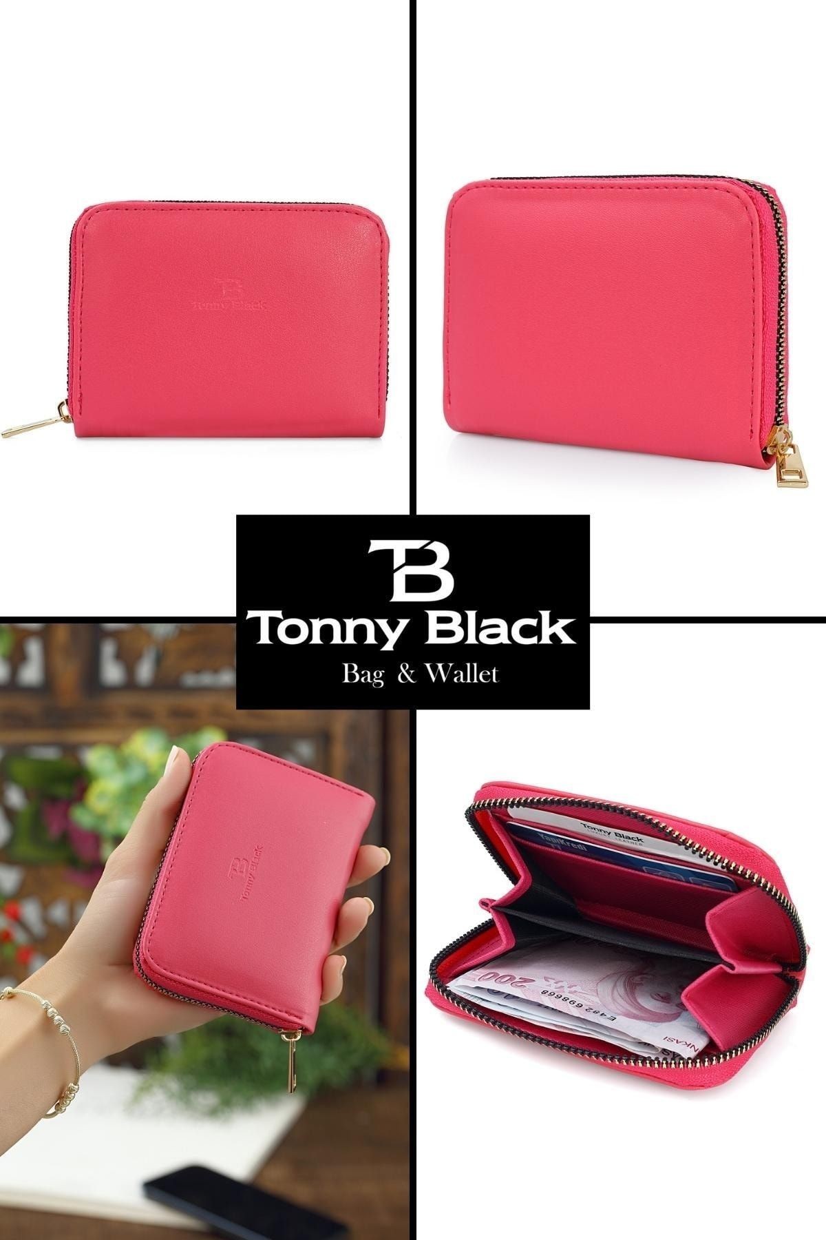 Orijinal Kadın Kartlıklı Bozuk Para Bölmeli Fermuarlı Konfor Modeli Mini Kartlık Cüzdan Cherry Red - Pembe