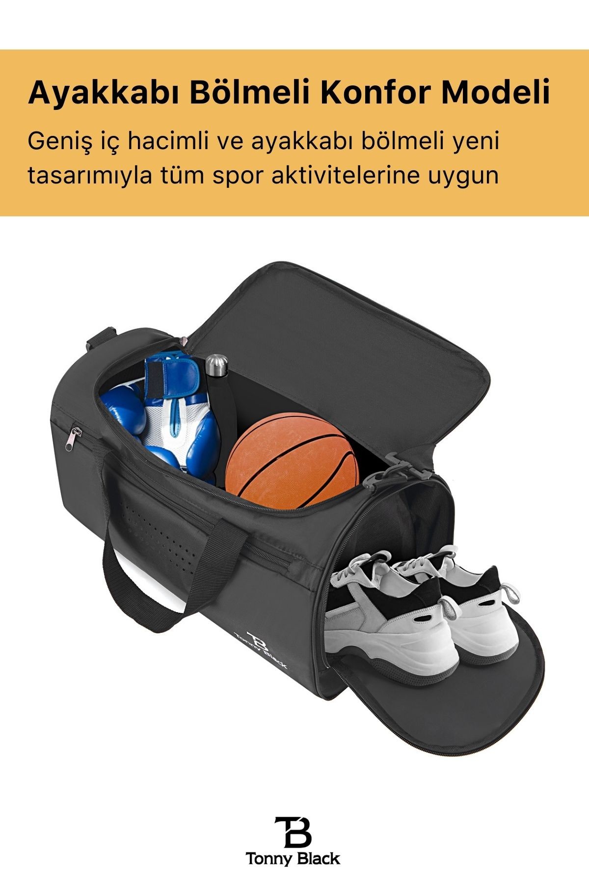 Orijinal Unisex Önü Cepli Ayakkabı Bölmeli Geniş Hacimli Seyahat Antrenman Gym Fitness Spor Çantası