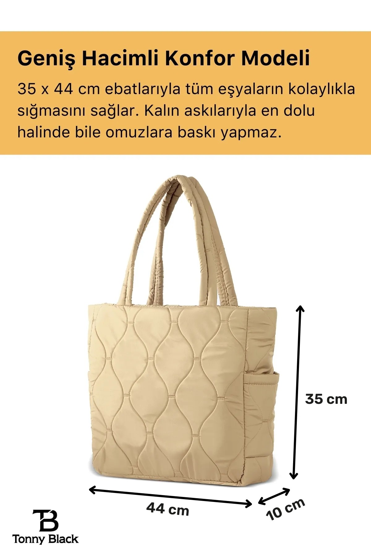 Orijinal Su Geçirmez Geniş Hacimli Konfor Modeli Shopper Puf Okul Spor İş İçin Omuz ve Kol Çantası - Vizon