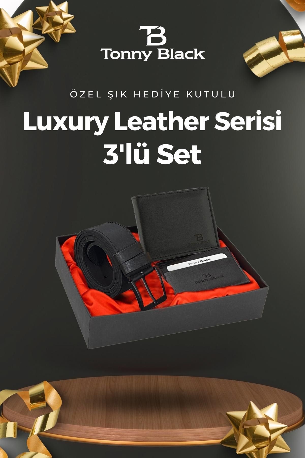 Orijinal Erkek 3'lü Özel Hediye Kutulu Luxury Damat Hediyelik Şık Deri Kemer Cüzdan Ve Kartlık Seti