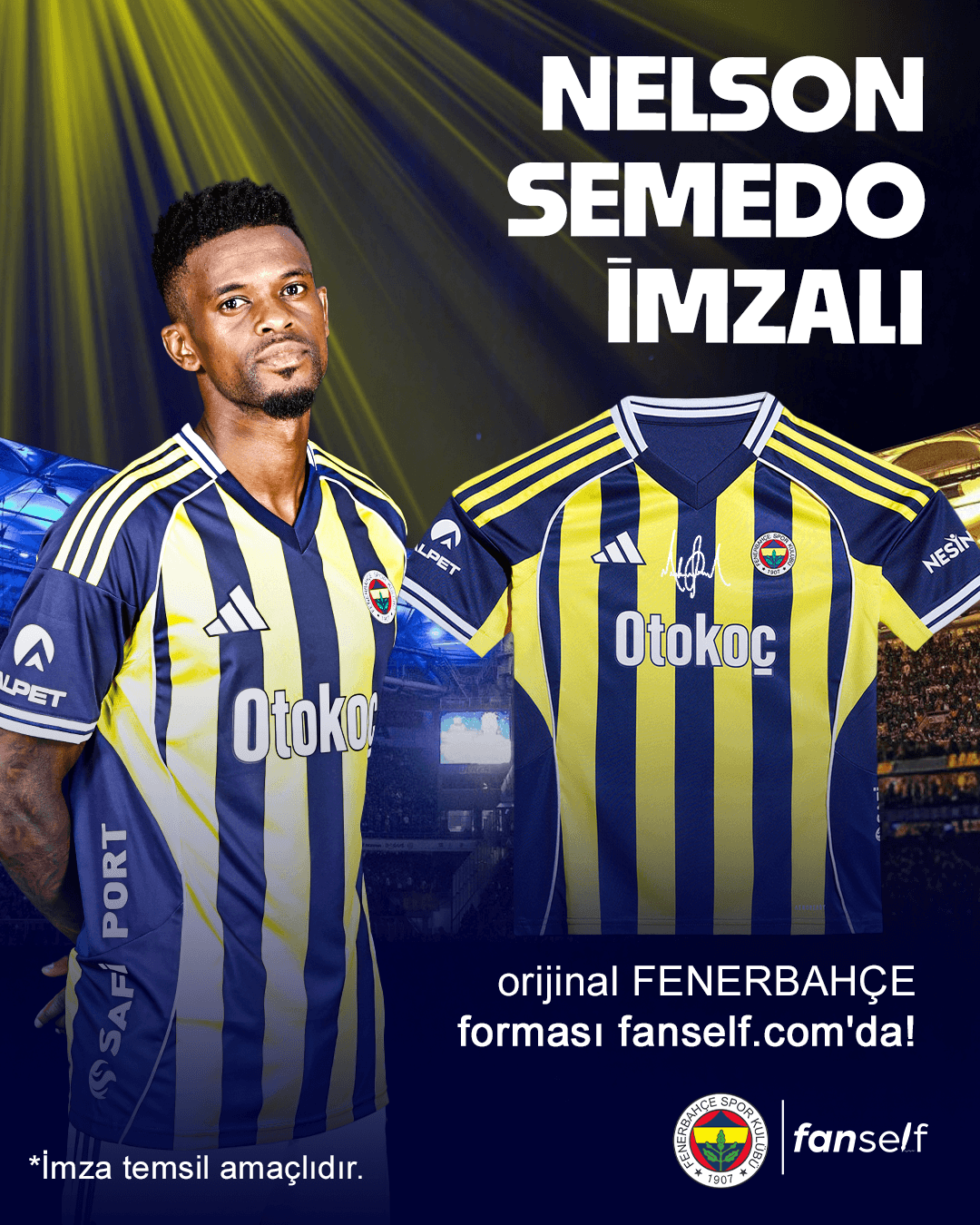 Nelson Semedo Islak İmzalı Fenerbahçe Çocuk Forması