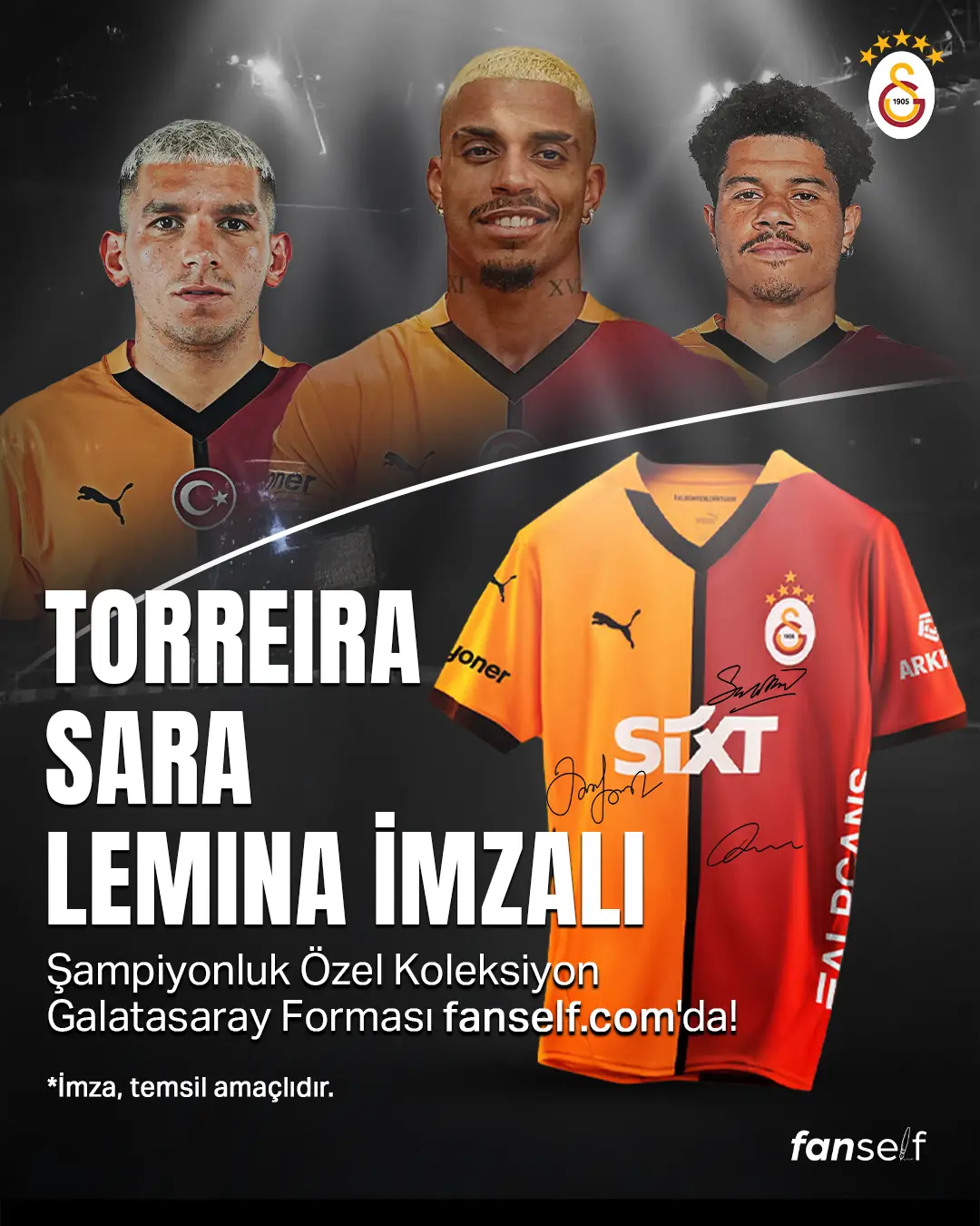 Toreira,Sara and Lemina Signed Galatasaray Star Jersey- Limited