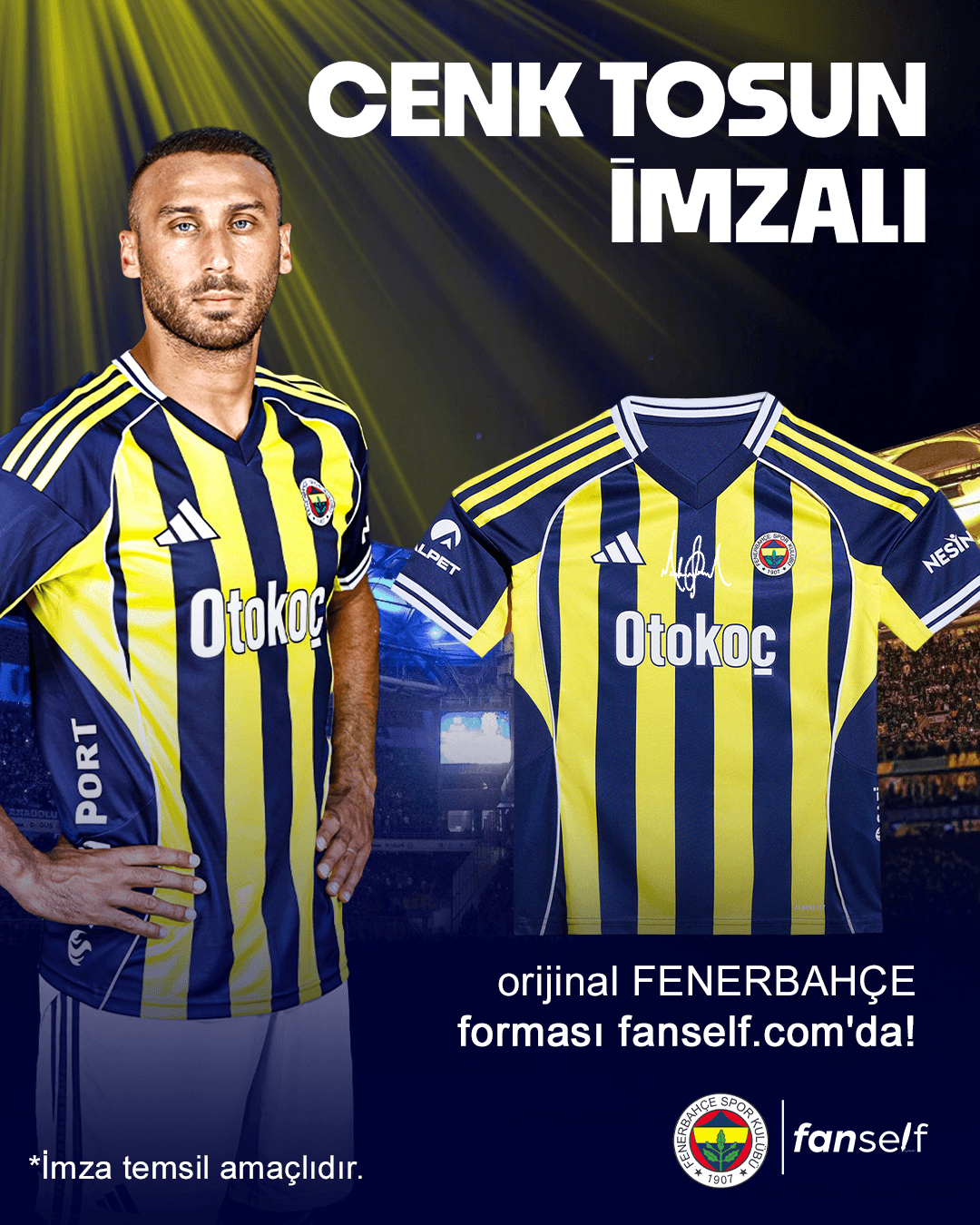 Cenk Tosun Wet Signed Fenerbahçe Kids Jersey