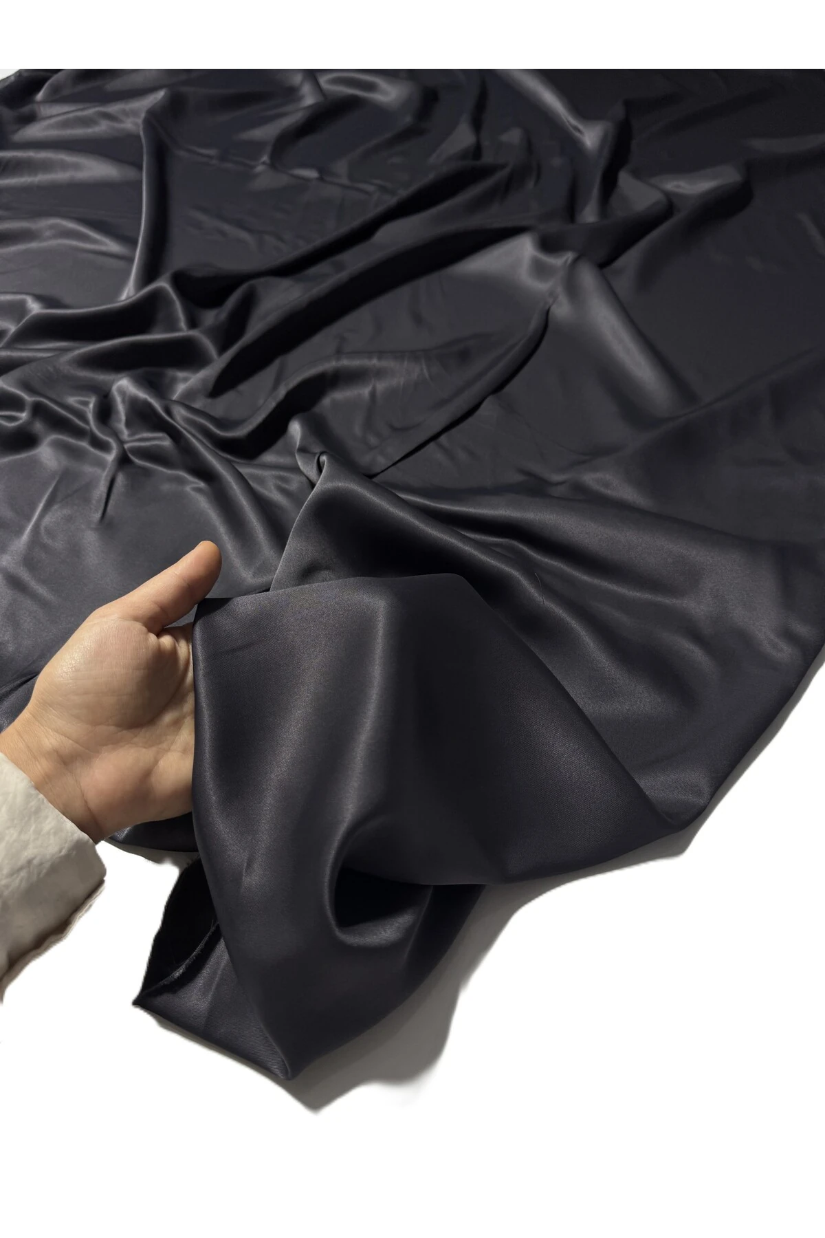 İpek Floş Saten Kumaş Renkli, Çift En, Dökümlü, Parlak, Mevsimlik, Polyestersiz - füme