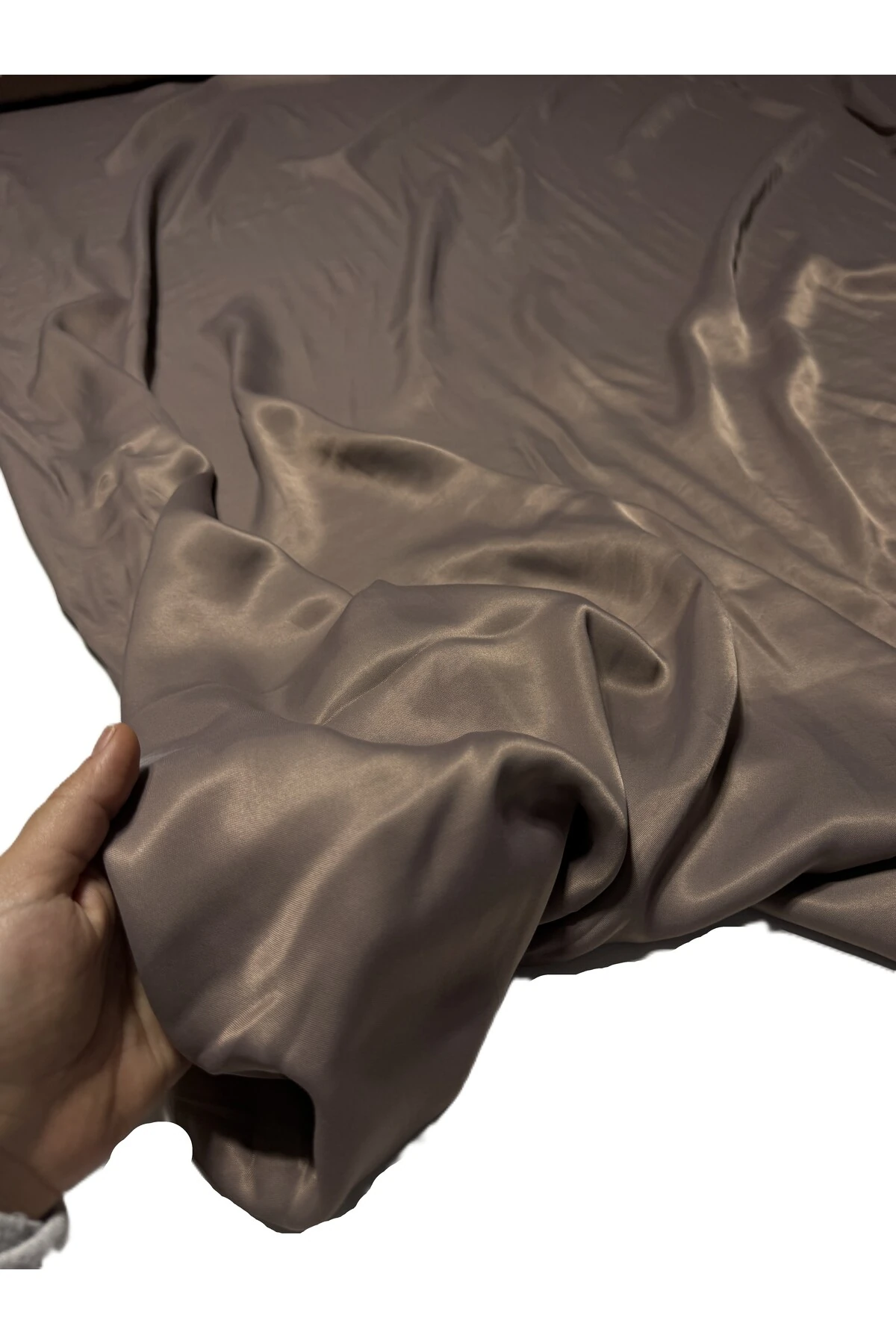 İpek Floş Saten Kumaş Renkli, Çift En, Dökümlü, Parlak, Mevsimlik, Polyestersiz - vizon