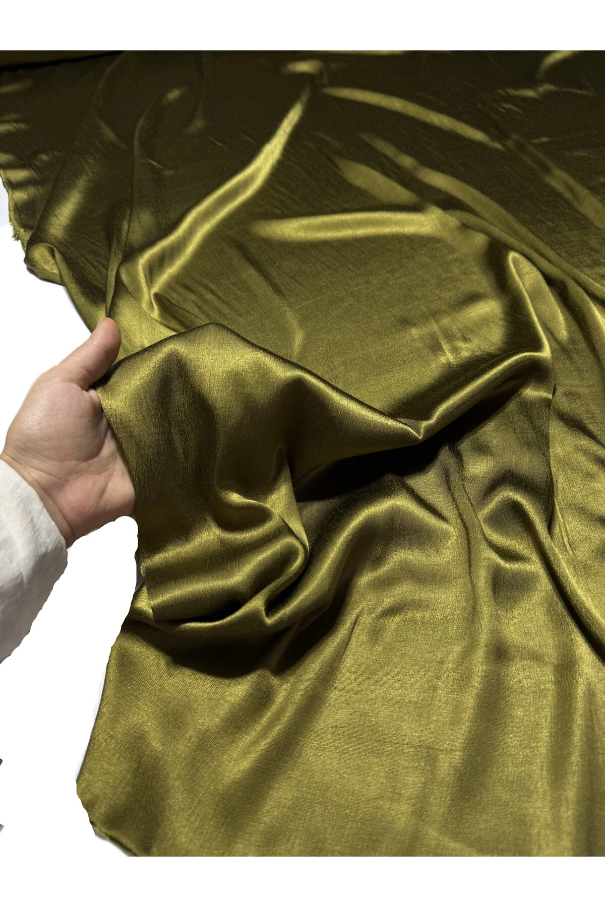 İpek Floş Saten Kumaş Renkli, Çift En, Dökümlü, Parlak, Mevsimlik, Polyestersiz - yağ yeşil