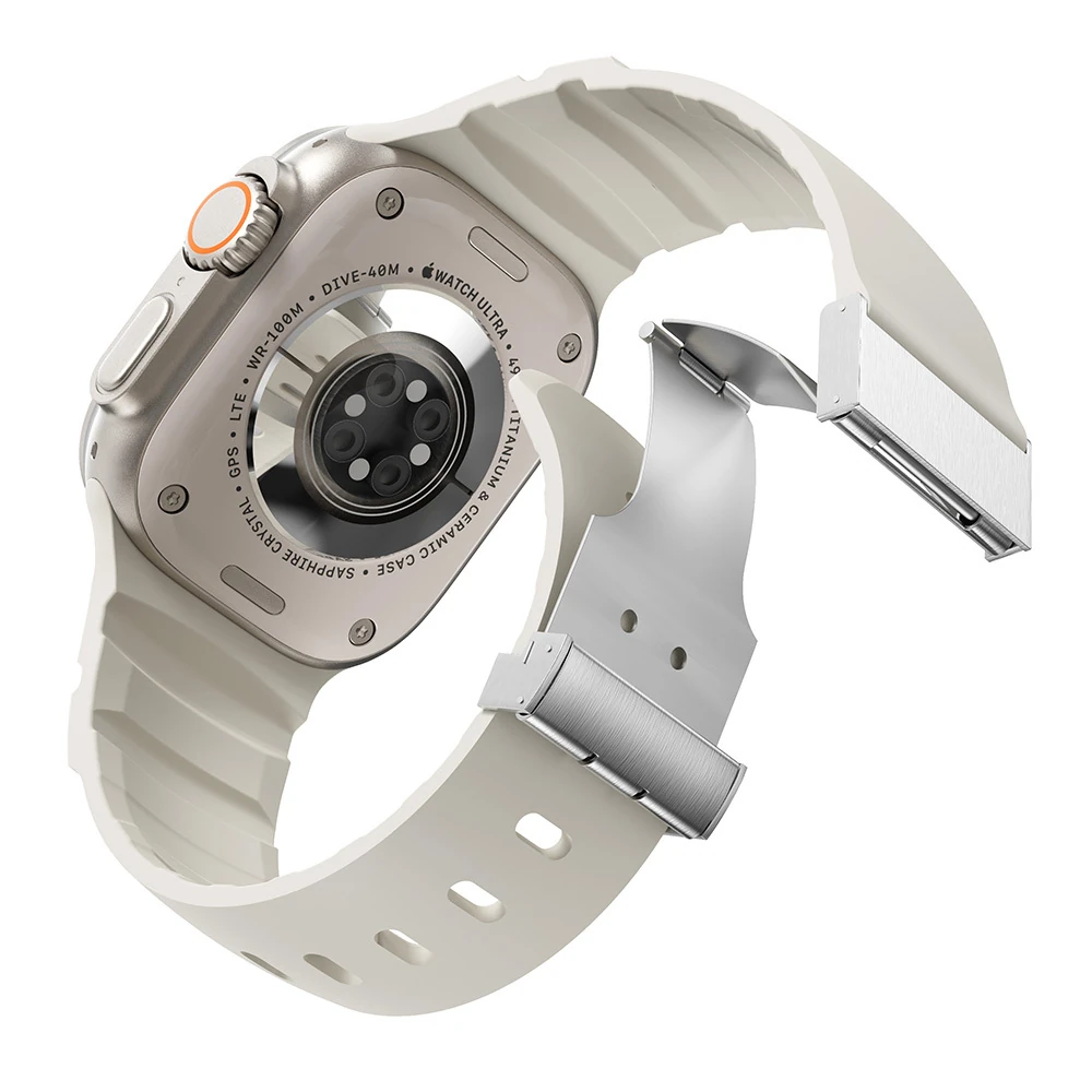 Apple Watch 44mm Zore KRD-145 Metal Tokalı Silikon Kordon