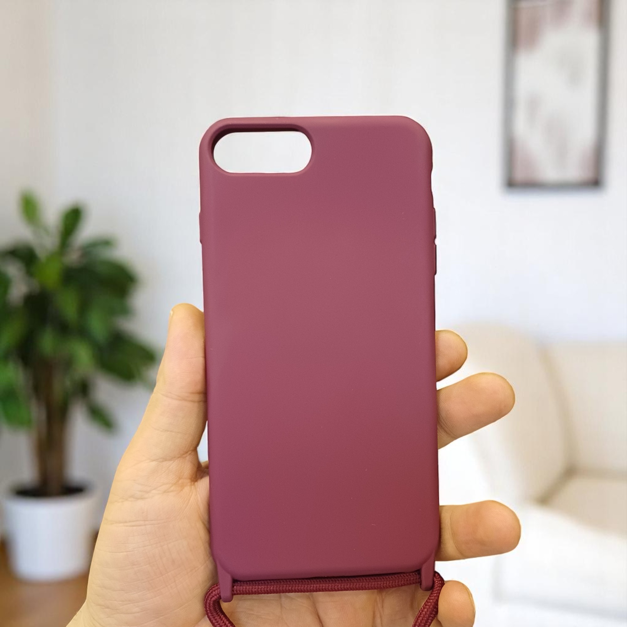 iphone 7 Plus/8 Plus Boyun Askılı İç Kısmı Kadife Ropi Seyahat Kılıfı