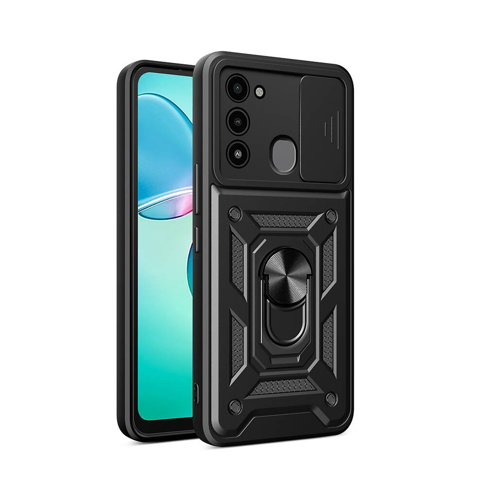 Tecno Spark 8C Kılıf Magnetik Standlı Kamera Korumalı Zore Sürgülü Vega Kılıf