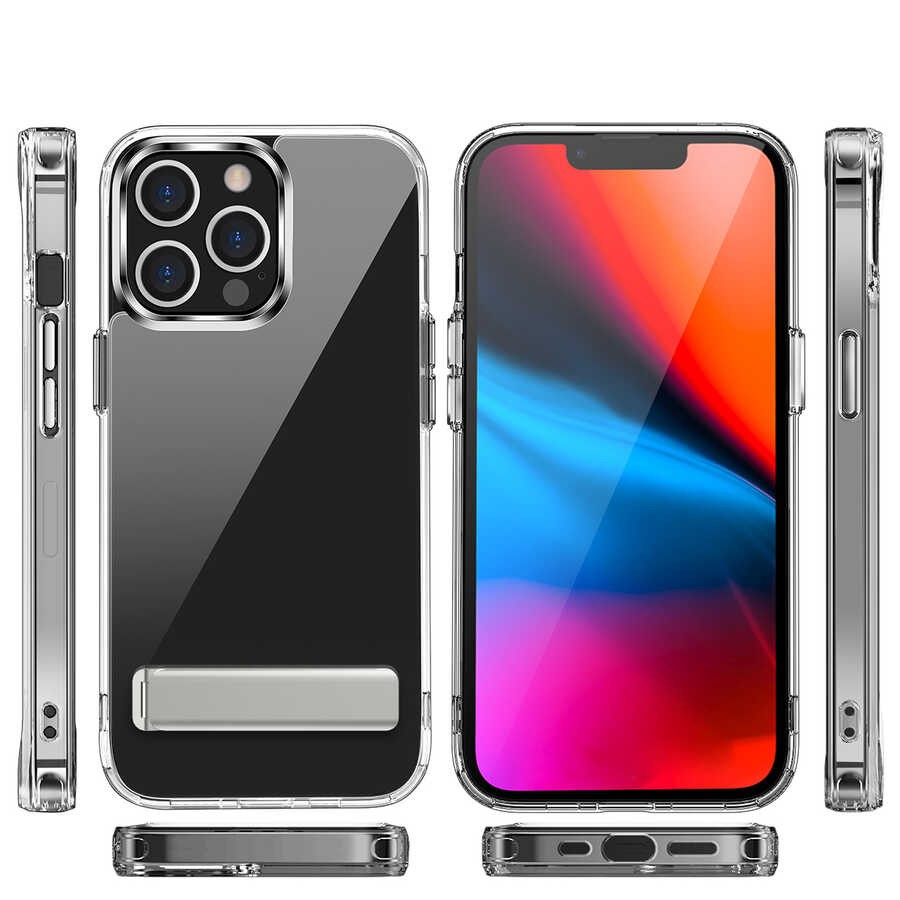 iPhone 12 Pro Max Standlı Şeffaf Silikon Zore L-Stand