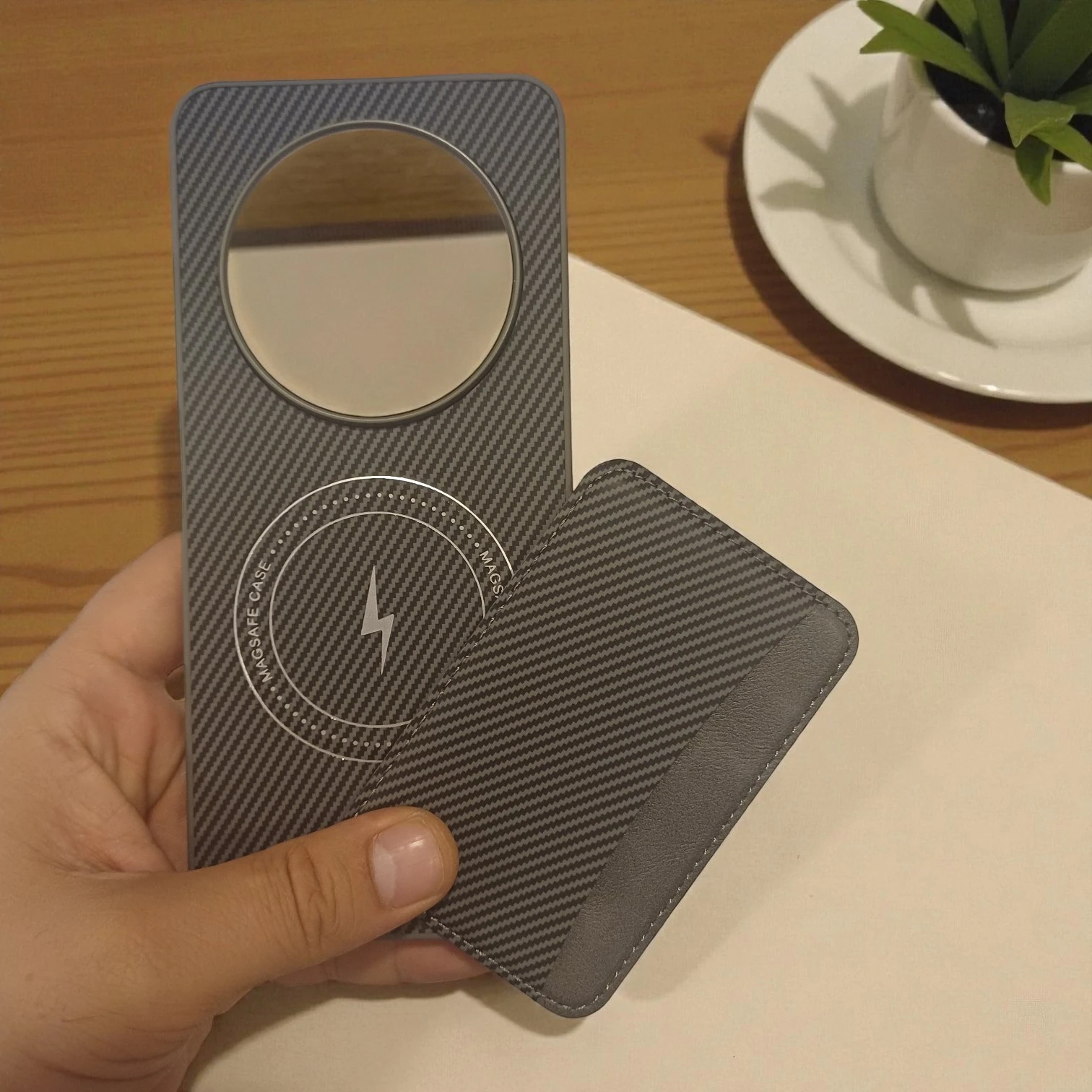 Xiaomi Redmi 14C Uyumlu Rona MagCarbon Fiber Doku Manyetik Kılıf + Kartlık Cüzdan