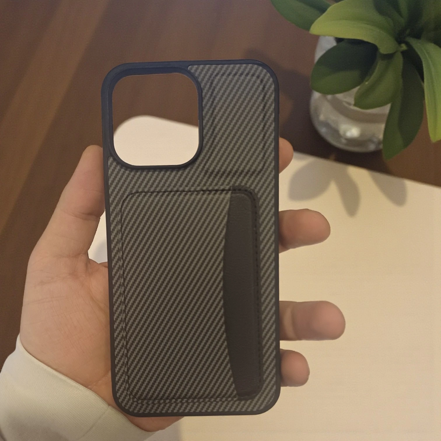 iPhone 14 Pro Max Uyumlu Rona MagCarbon Fiber Doku Manyetik Kılıf + Kartlık Cüzdan