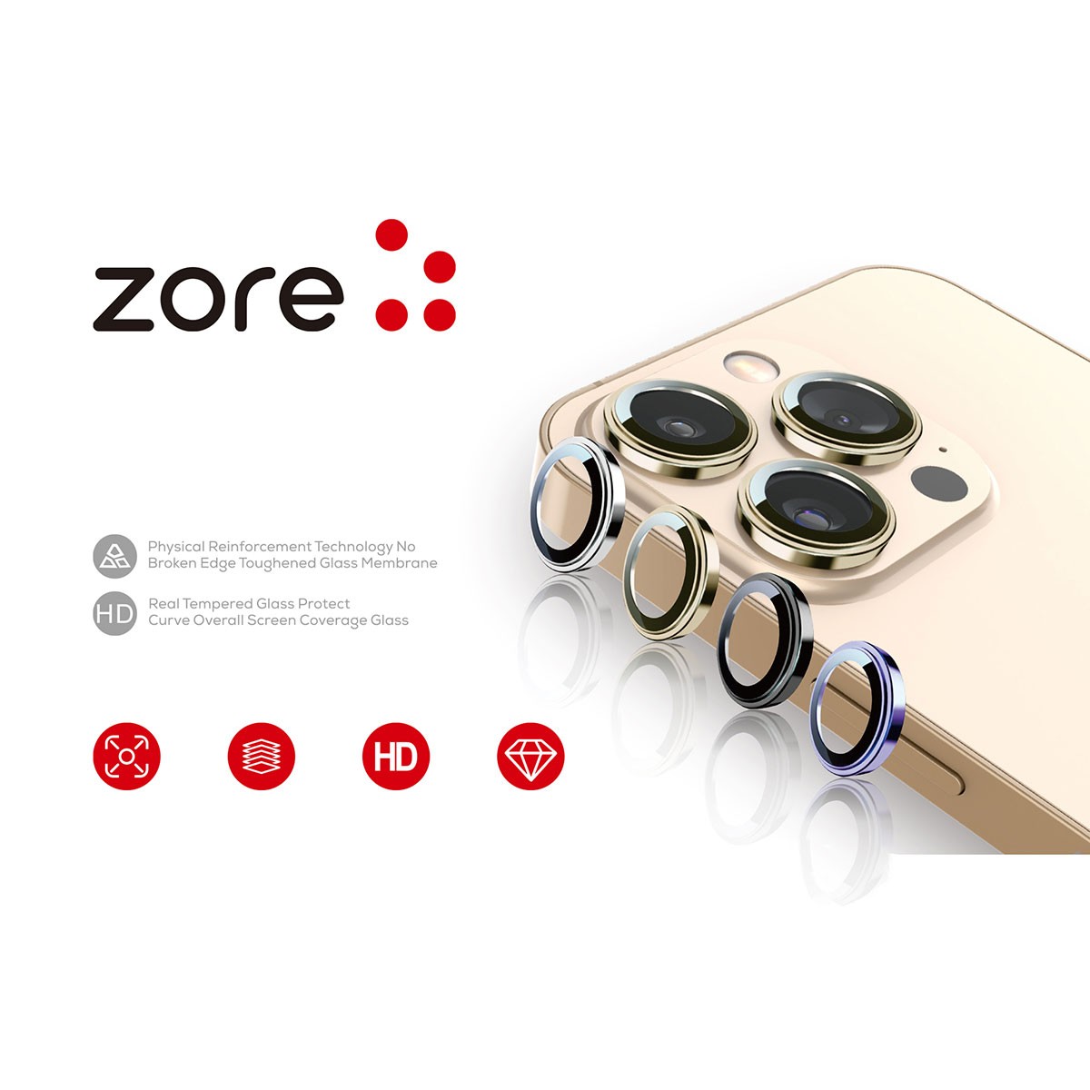 iPhone 13 Pro Max Zore CL-12 Premium Sapphire Anti-Fingerprint Anti-Reflective Camera Lens Protector