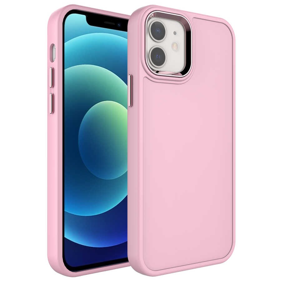 iPhone 12 Metal Çerçeve ve Buton Tasarımlı Sert Zore Botox