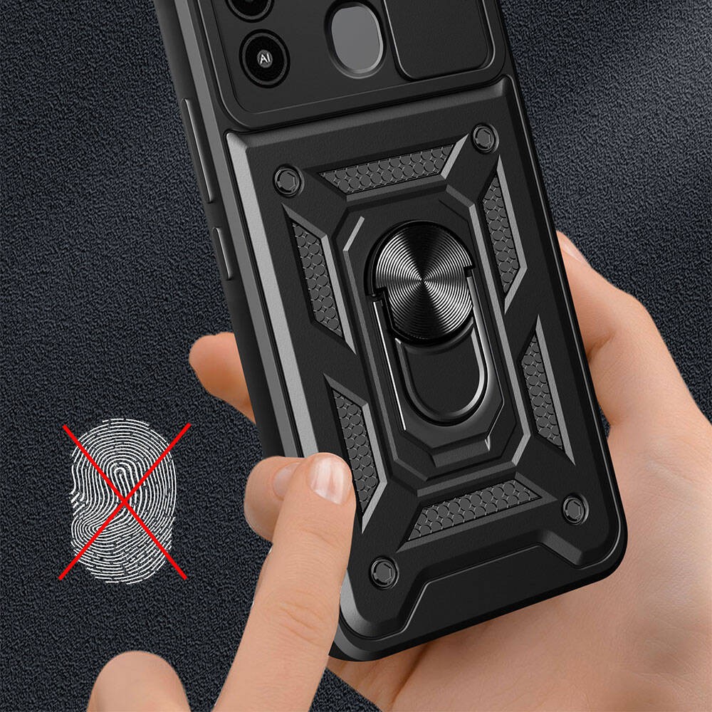 Tecno Spark 8C Kılıf Magnetik Standlı Kamera Korumalı Zore Sürgülü Vega Kılıf