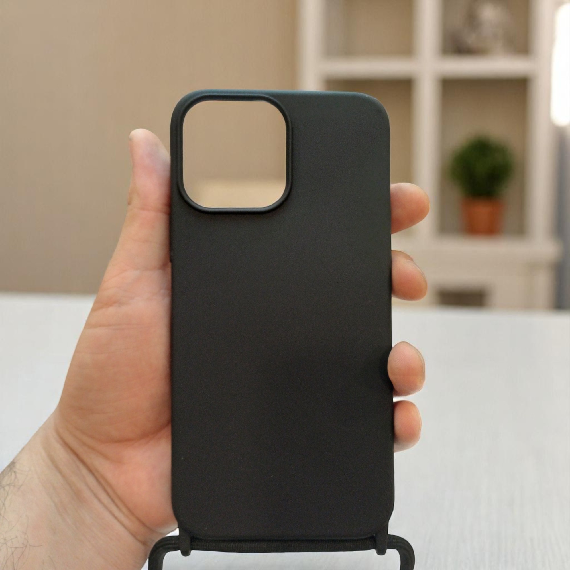 iphone 12 Pro Boyun Askılı İç Kısmı Kadife Ropi Seyahat Kılıfı