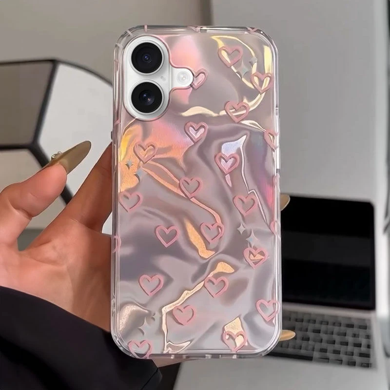 iPhone 17 Uyumlu Zebana Pembe Kalp Desenli Silikon Kılıf