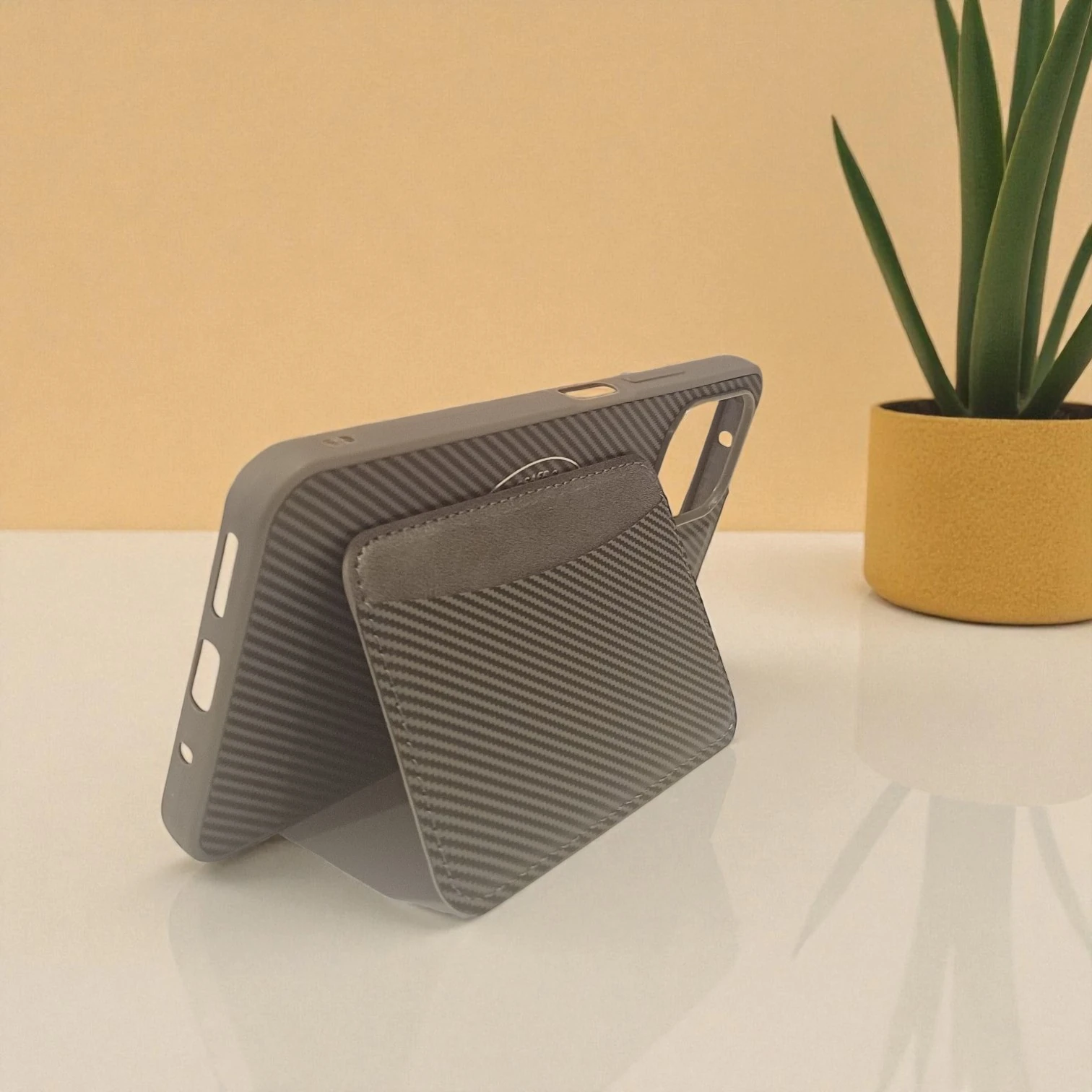 Xiaomi Redmi 12 Uyumlu Rona MagCarbon Fiber Doku Manyetik Kılıf + Kartlık Cüzdan