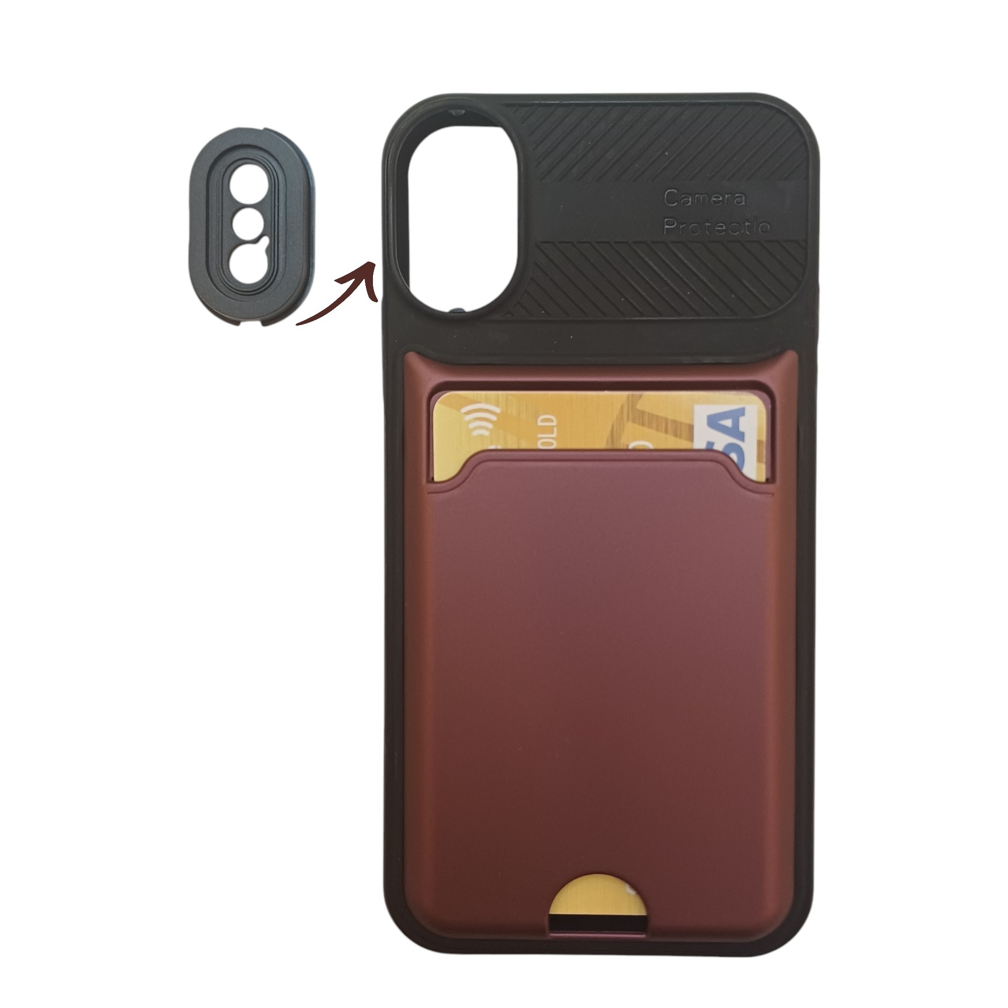 iPhone X/XS Uyumlu Kamera Korumalı Kartlıklı Kılıf(Çıkarılabilir Kamera Koruma)