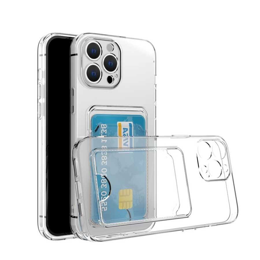 Transparent Zore Setra Clear Silicone Case with Card Holder Compatible with iPhone 14 Pro - Transparent