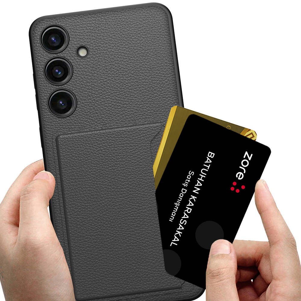 Galaxy S24 Suni Deri Arka Yüzey Zore Kartlıklı Kıpta Silikon