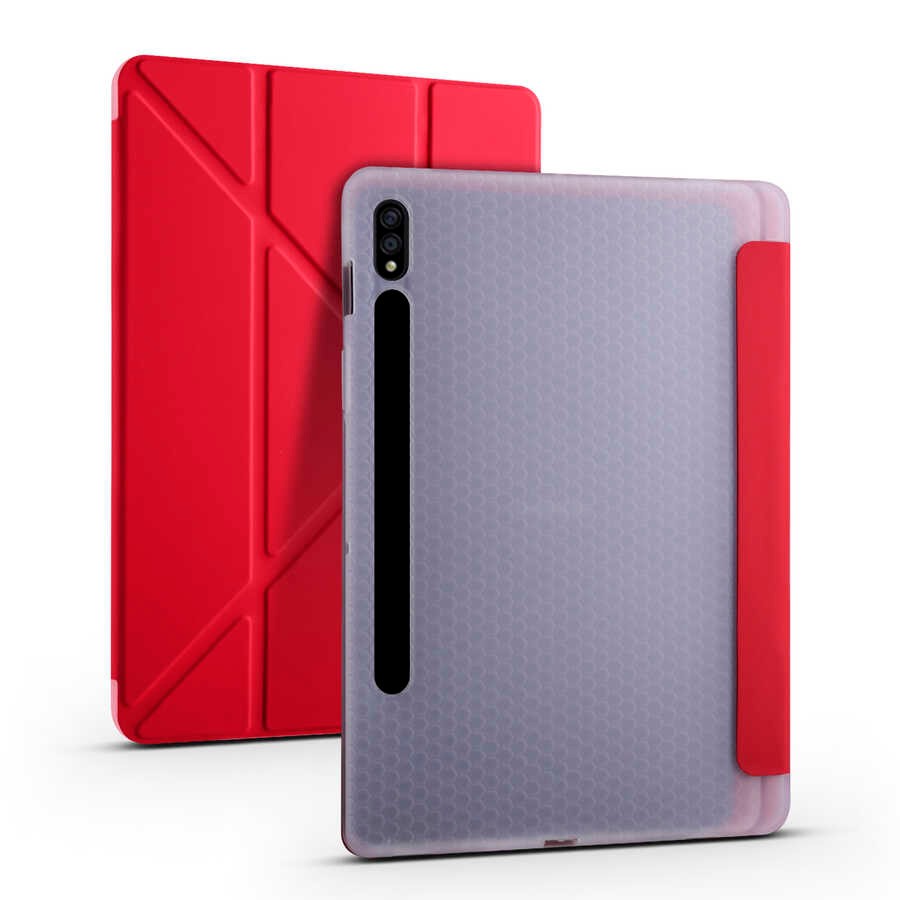 Galaxy Tab S7 Plus T970  Zore Tri Folding Kalem Bölmeli Standlı