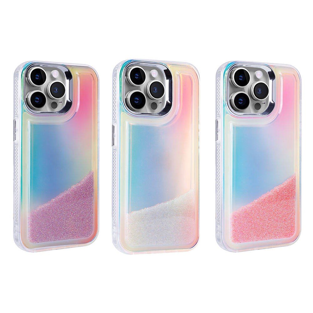 iPhone 14 Pro Max Case with Airbag Colorful Back Surface Bead Design Rona Sand Cover