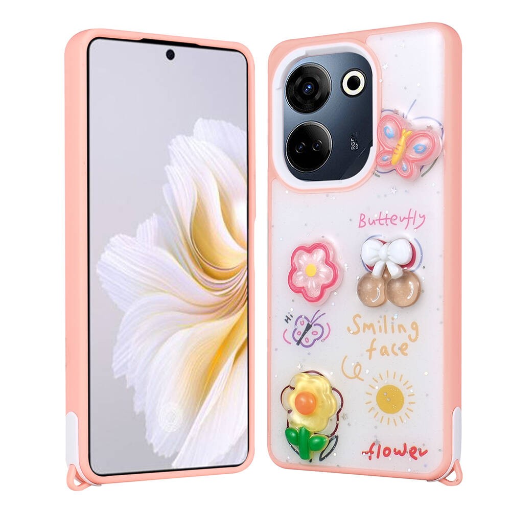 Tecno Camon 20 Parlayan Simli Kabartma Figürlü Zore Cevze Kılıf