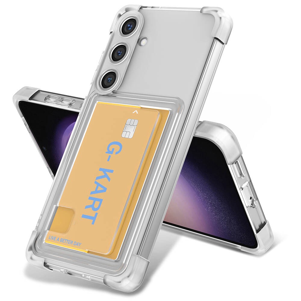 Zore G-Card Case with Airbag Design and Transparent Card Holder Compatible with Galaxy S24 - Colorless